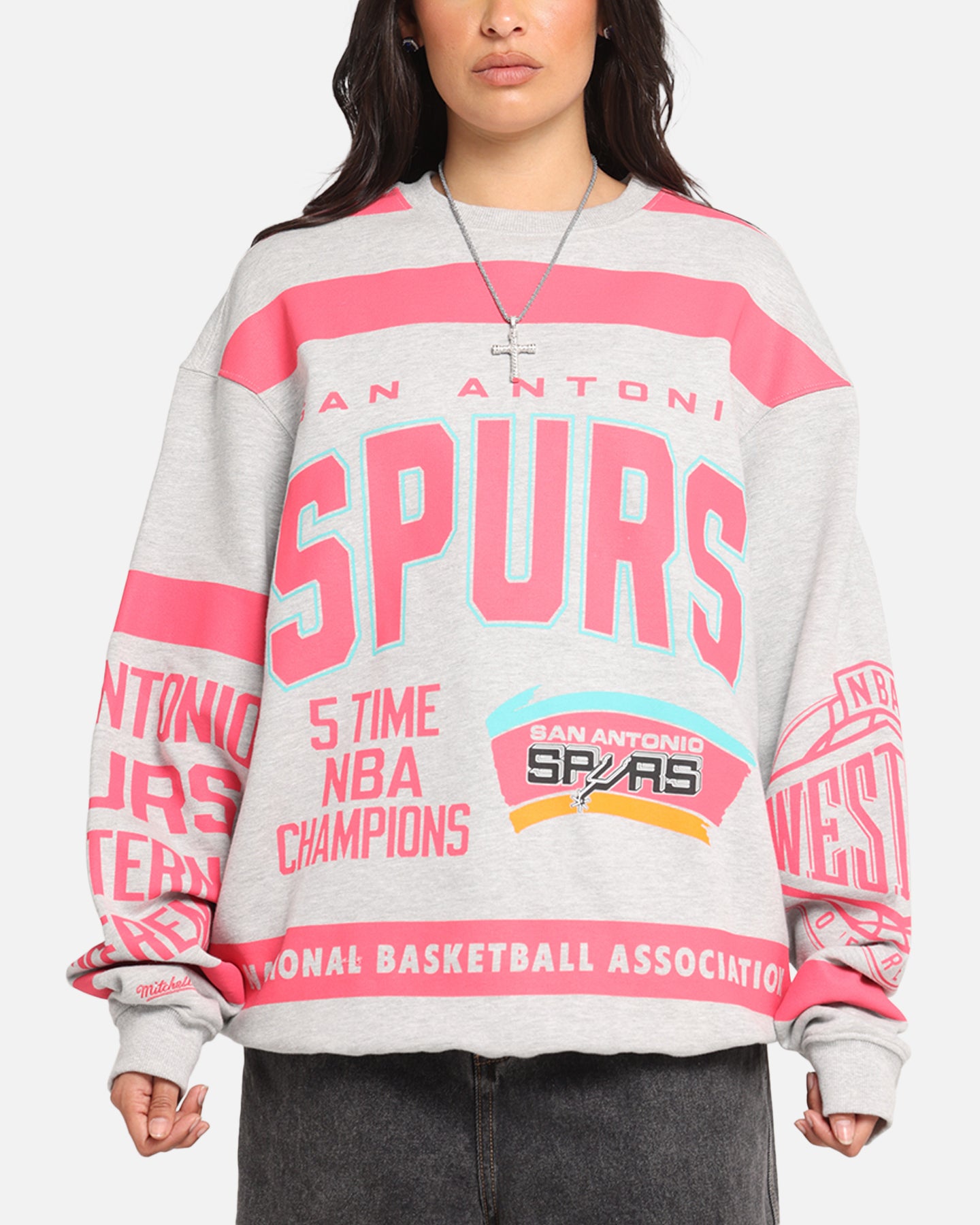 Mitchell & Ness San Antonio Spurs Letterform Crewneck Grey Marle、mySite、zt4zffjzw