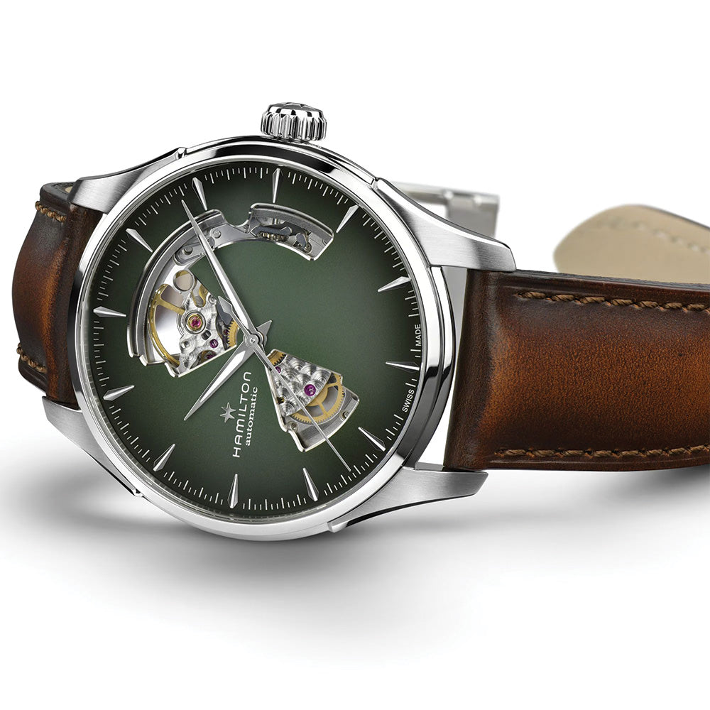  Jazzmaster Open Heart Auto 40mm - Green on Leather Strap