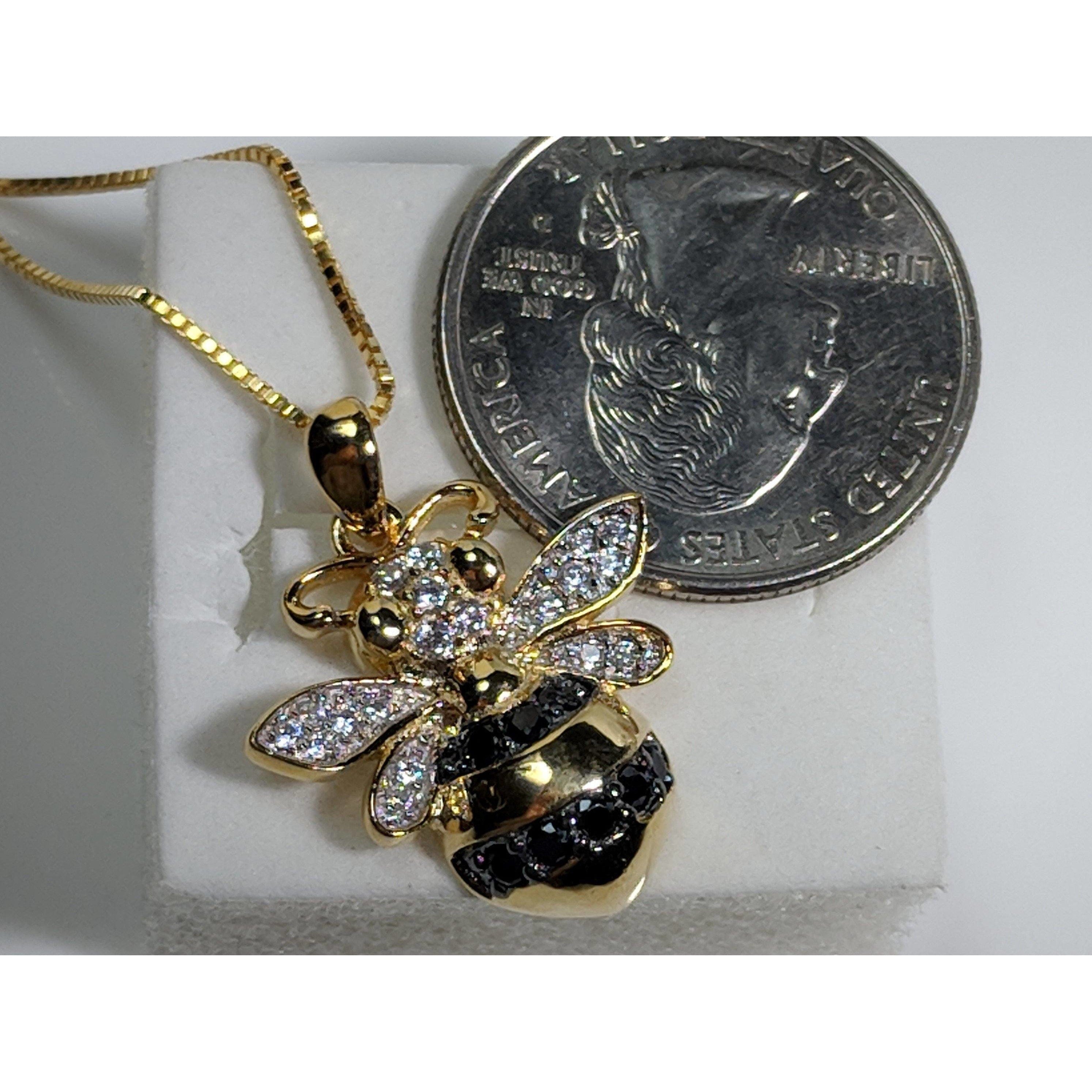 Bumble Bee Necklace-Cute Solid Sterling Silver Sparkling Bumble Bee、mySite、g9winljtr