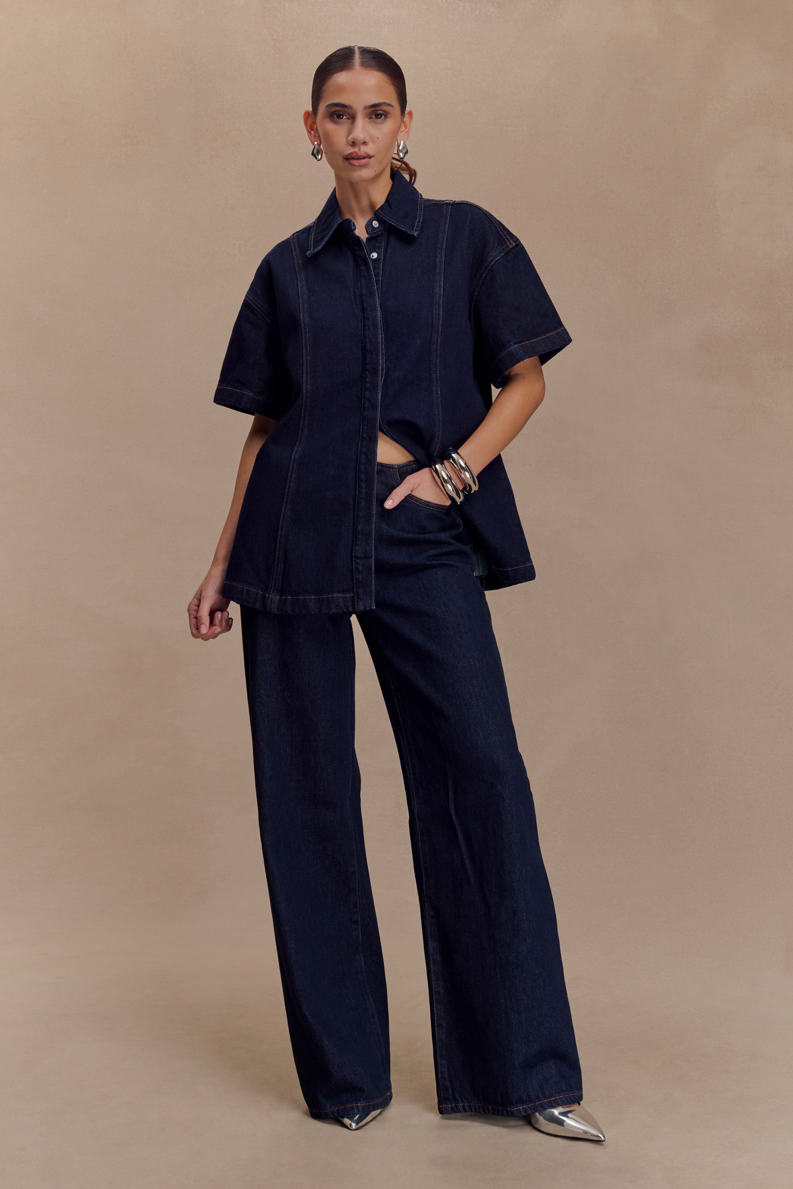 Maya Oversized Denim Shirt - Indigo Blue、mySite、solidvoid