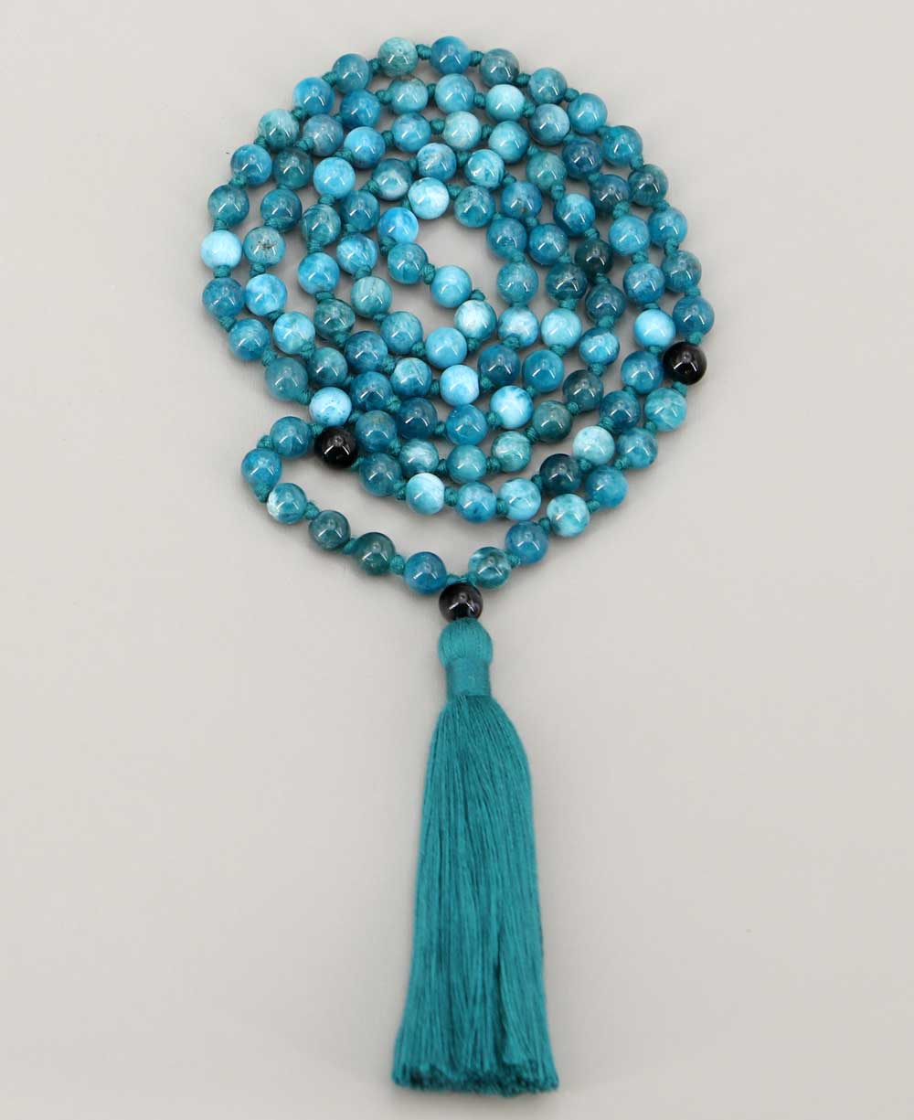 Blue Apatite and Black Onyx 108 Beads Meditation Mala, Knotted、mySite、topwebapps