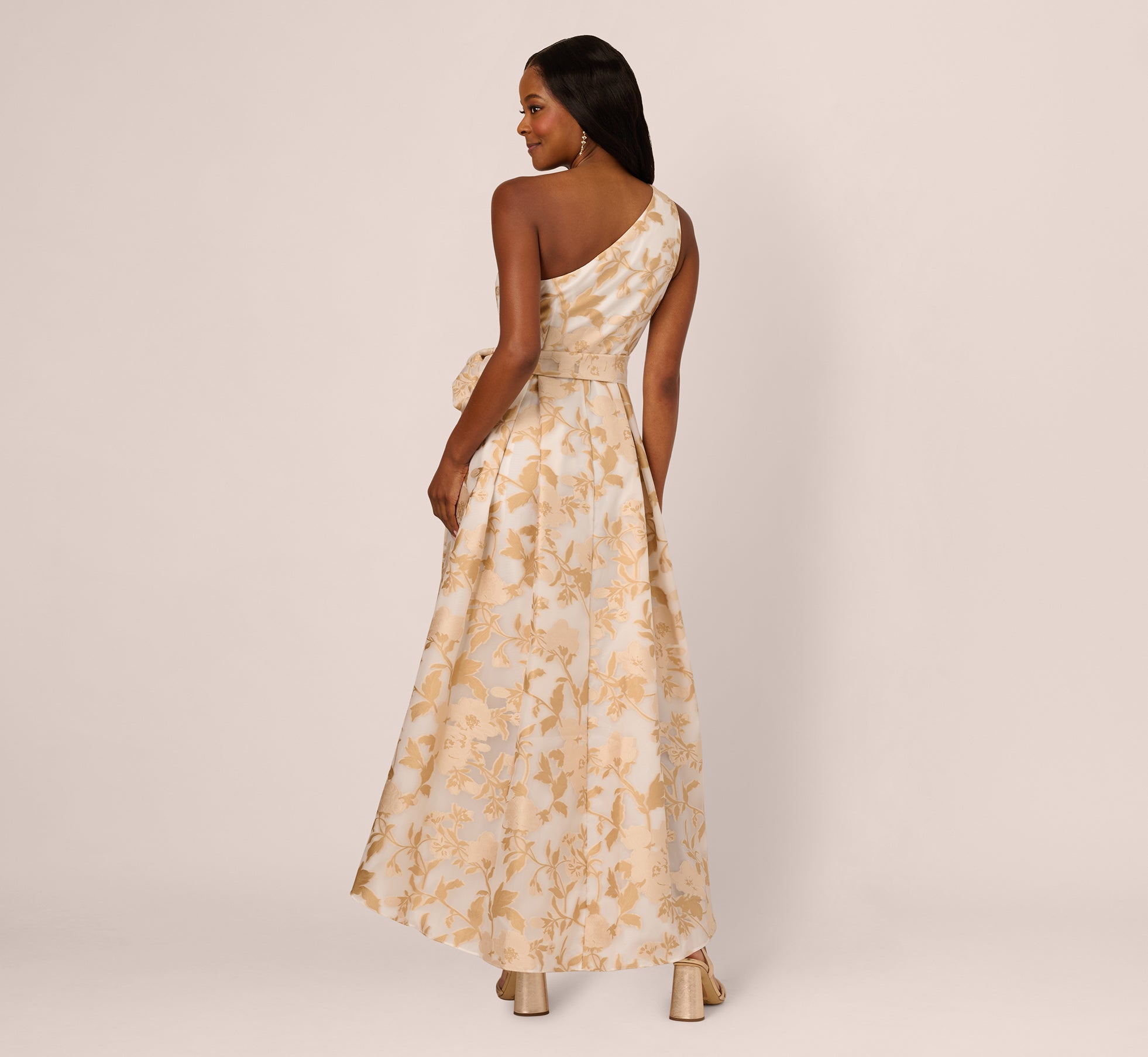 One Shoulder Organza Jacquard High Low Gown In Champagne Ivory、mySite、solidvoid