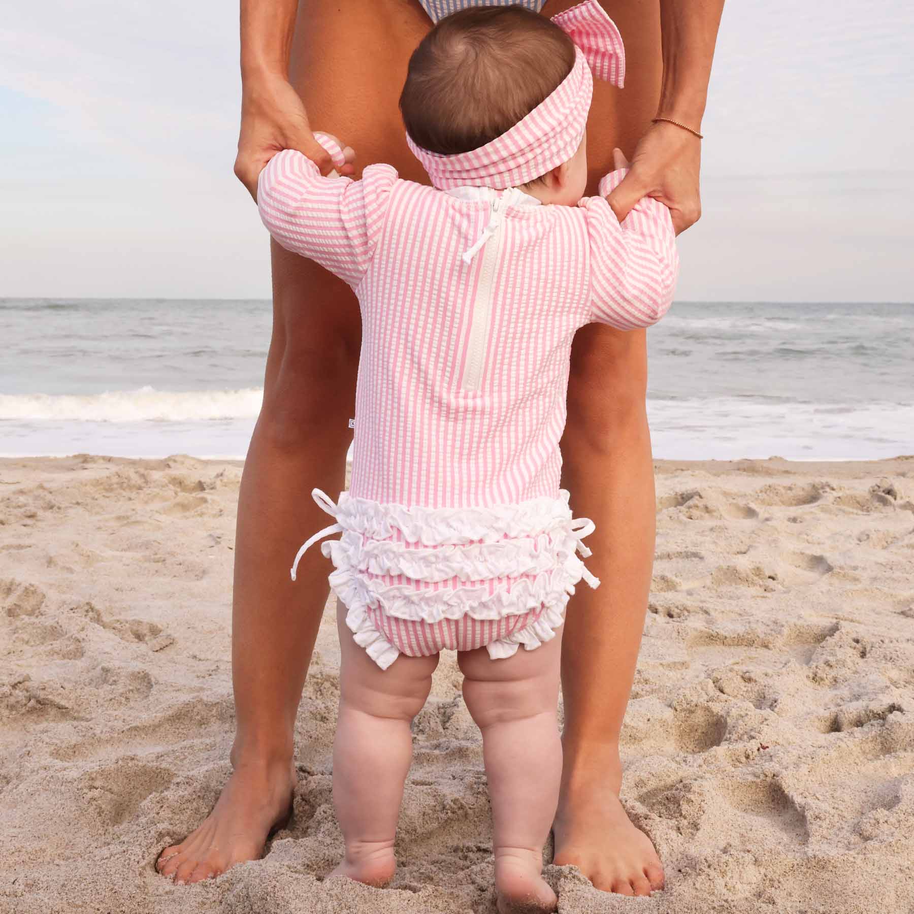  Long Sleeve Rash Guard With Ruffle Bottom | Seersucker Dusty Pink、mySite、layawaytickets