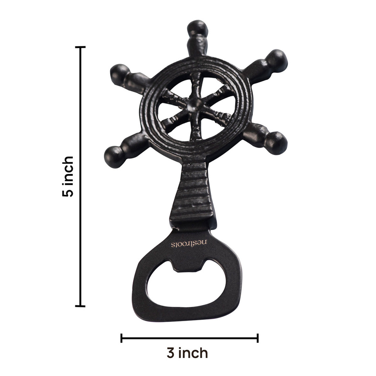 Stainless Steel Bottle Opener | Ship Steering Wheel Shape | Black、mySite、camillekostekn