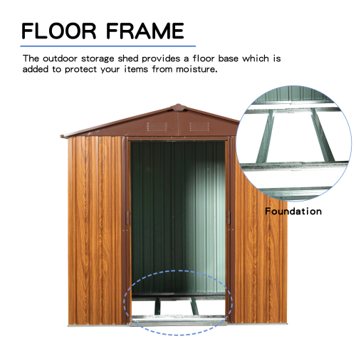 6 Ft. W X 6 Ft. D Metal Storage Shed Appealing horizontal siding in woodgrain with coffee trim to complement、、eastwooduniform
