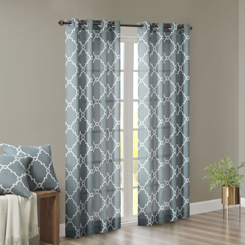 Fretwork Print Grommet Top Window Curtain Panel(Only 1 Pc Panel)、、eastwooduniform