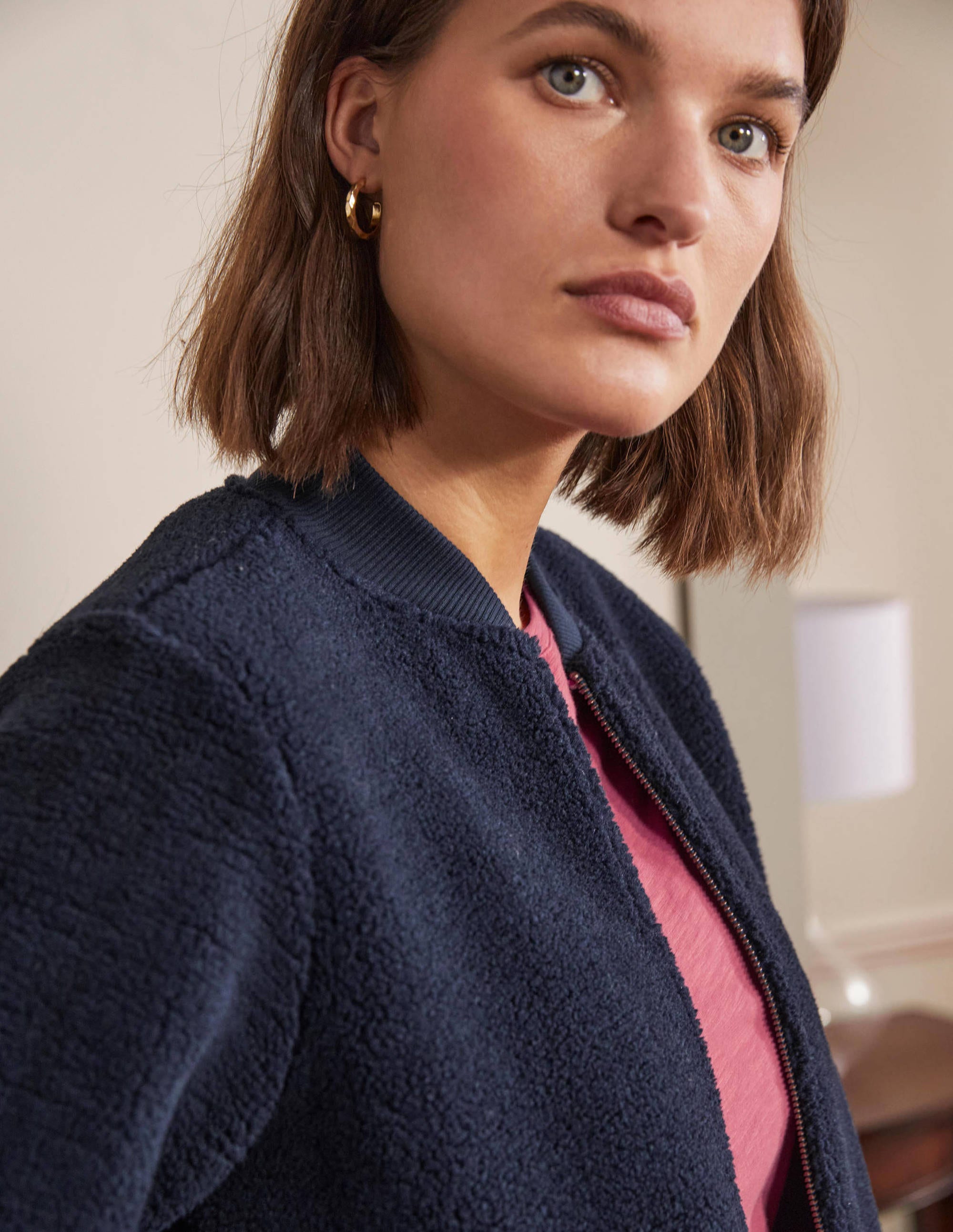  Teddy Zip-Through Jacket-Navy、mySite、ashleygrahame