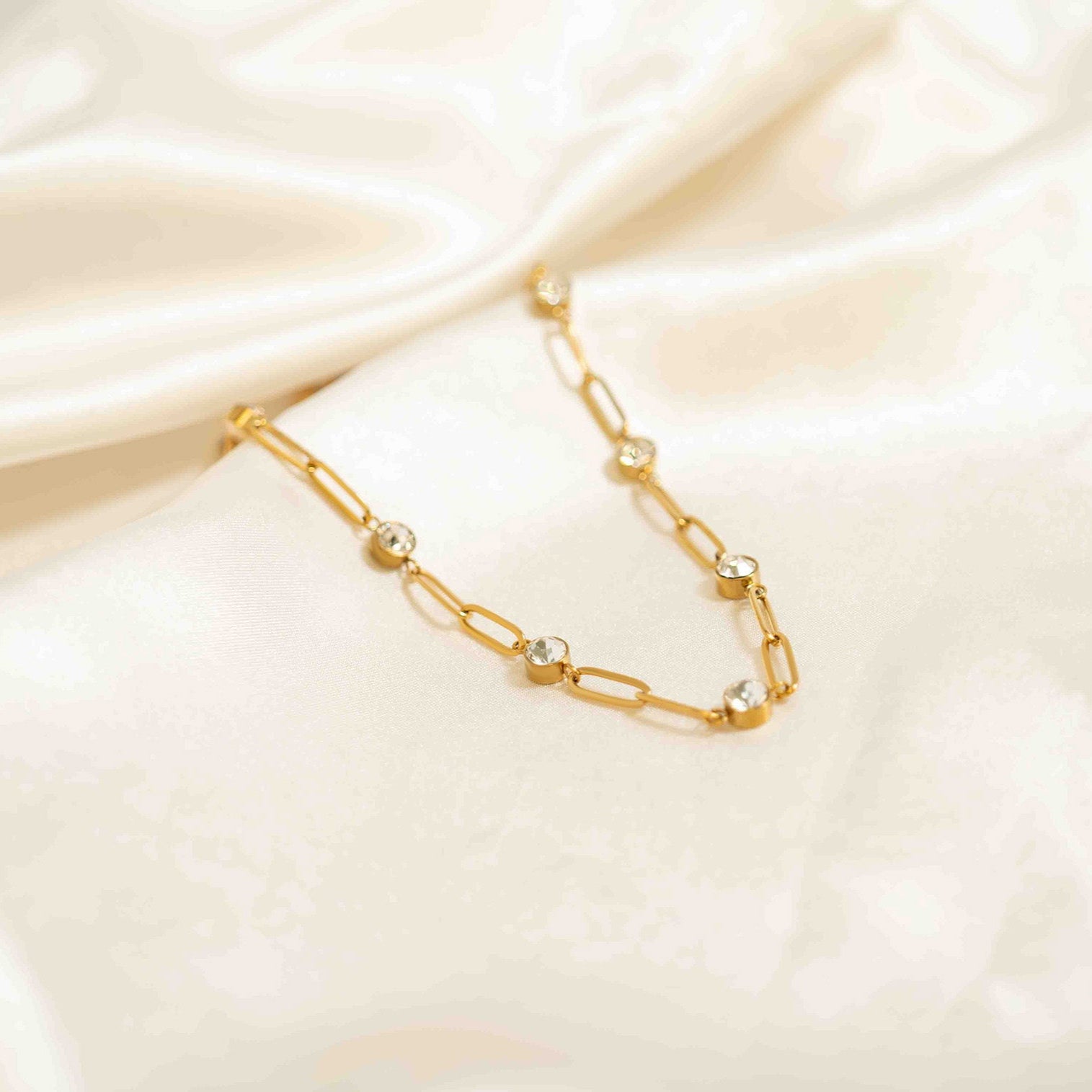 Stainless Steel Paperclip Chain and Crystal Stone Necklace / CHN0088、mySite、dreamappss