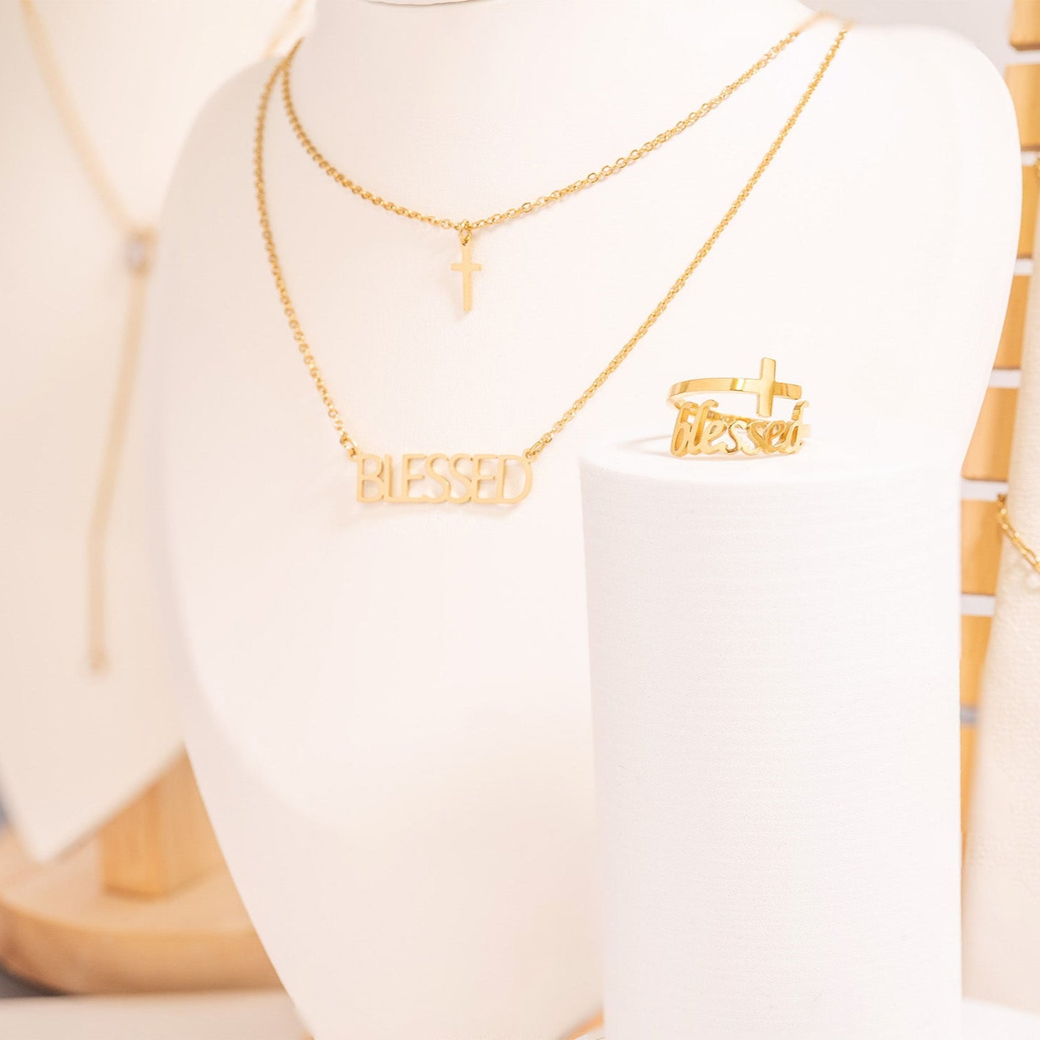 18K Gold PVD Stainless Steel Blessed Layered Cross Charm Necklace / SBB0323、mySite、dreamappss