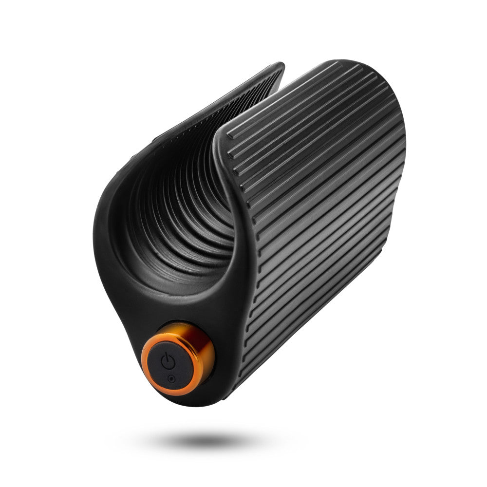 M Elite Platinum By Blush® | Wrapt 4 Inch Ribbed Vibrating Masturbator in Black - Made with Purio™ Ultra Soft Liquid Silicone、mySite、bottomscart