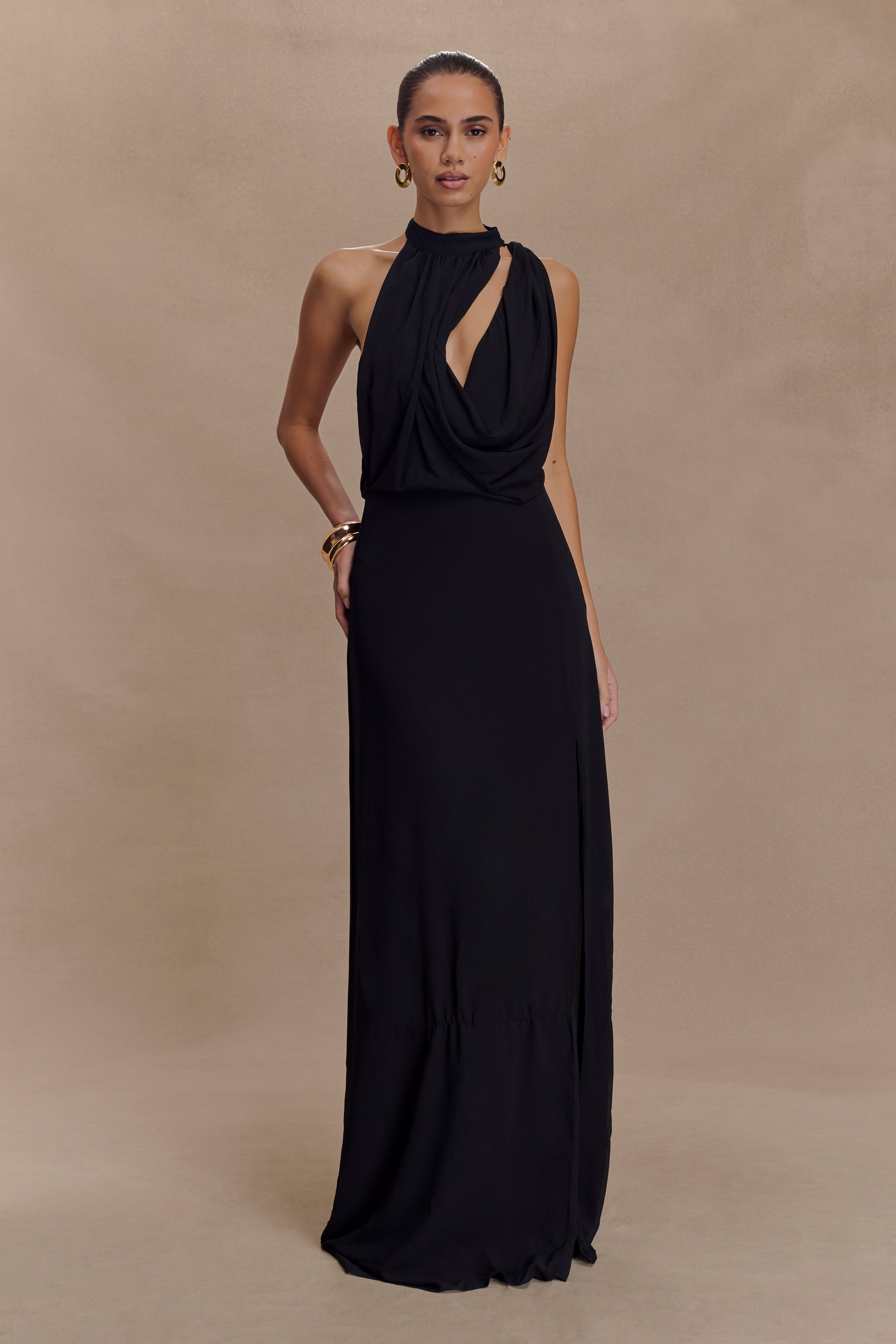 Galia Cowl Neck Maxi Dress - Black、mySite、solidvoid