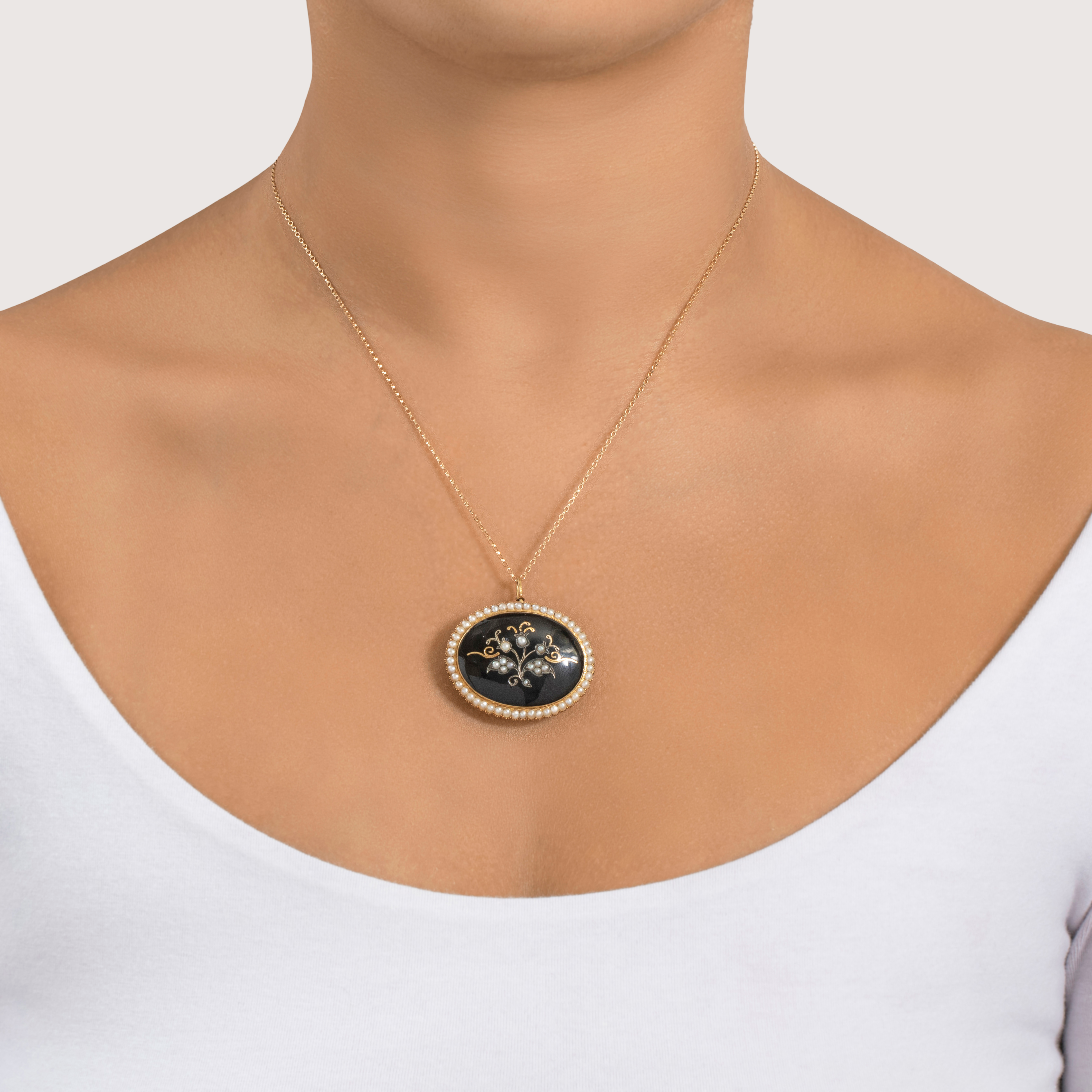 Antique Victorian Large 14k Yellow Gold Onyx Pearl Floral Bouquet Pin / Pendant、mySite、hinf8tx79