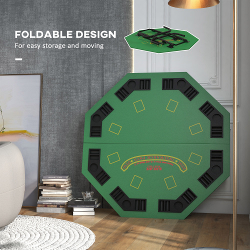 Soozier Poker Table Foldable 47" Octagon Casino Table Blackjack Texas Holdem Poker Table for 8 Players with Chips Tray and Cup Holders, Green、、casual