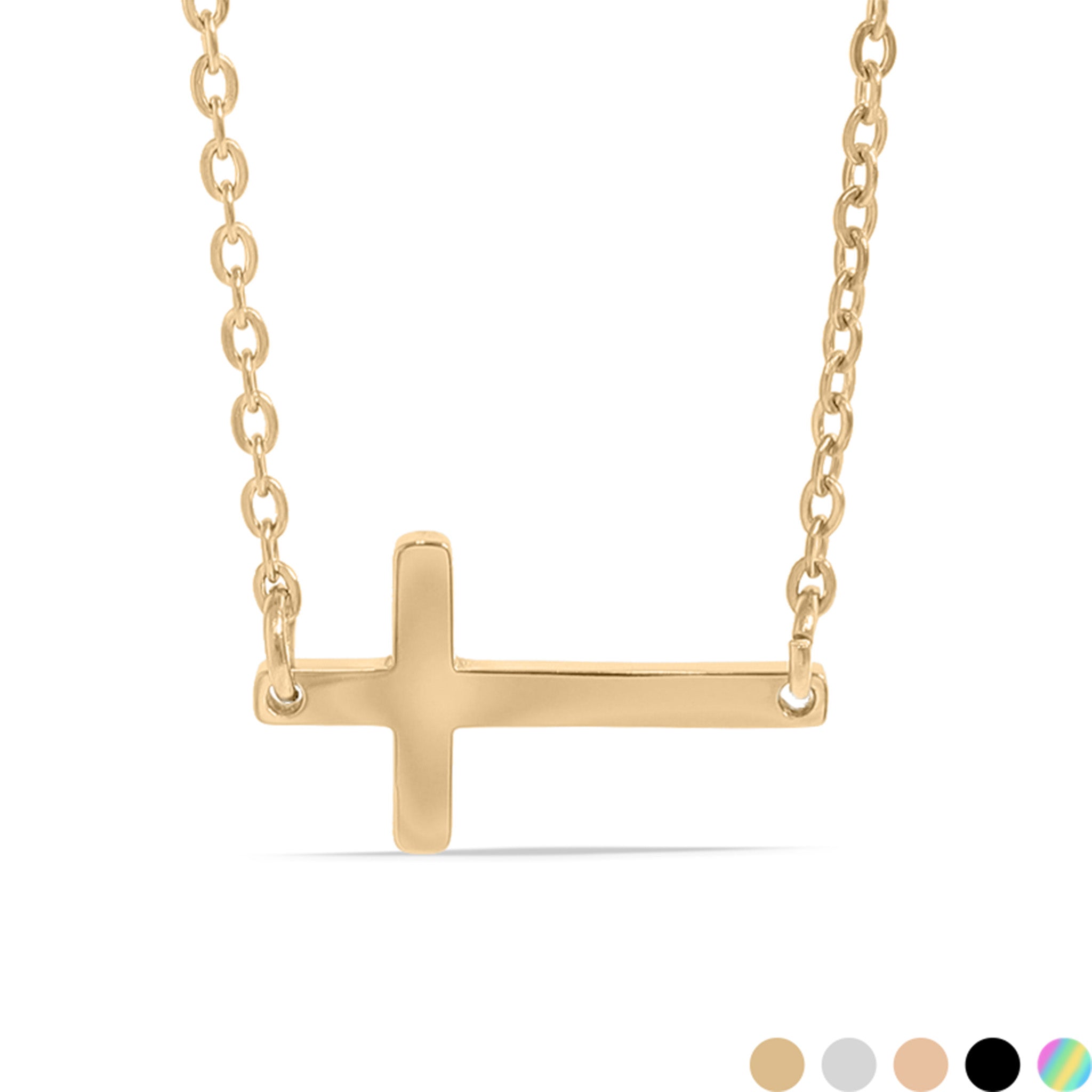 18K Gold PVD Stainless Steel Horizontal Blank Cross Necklace / SBB0285、mySite、dreamappss