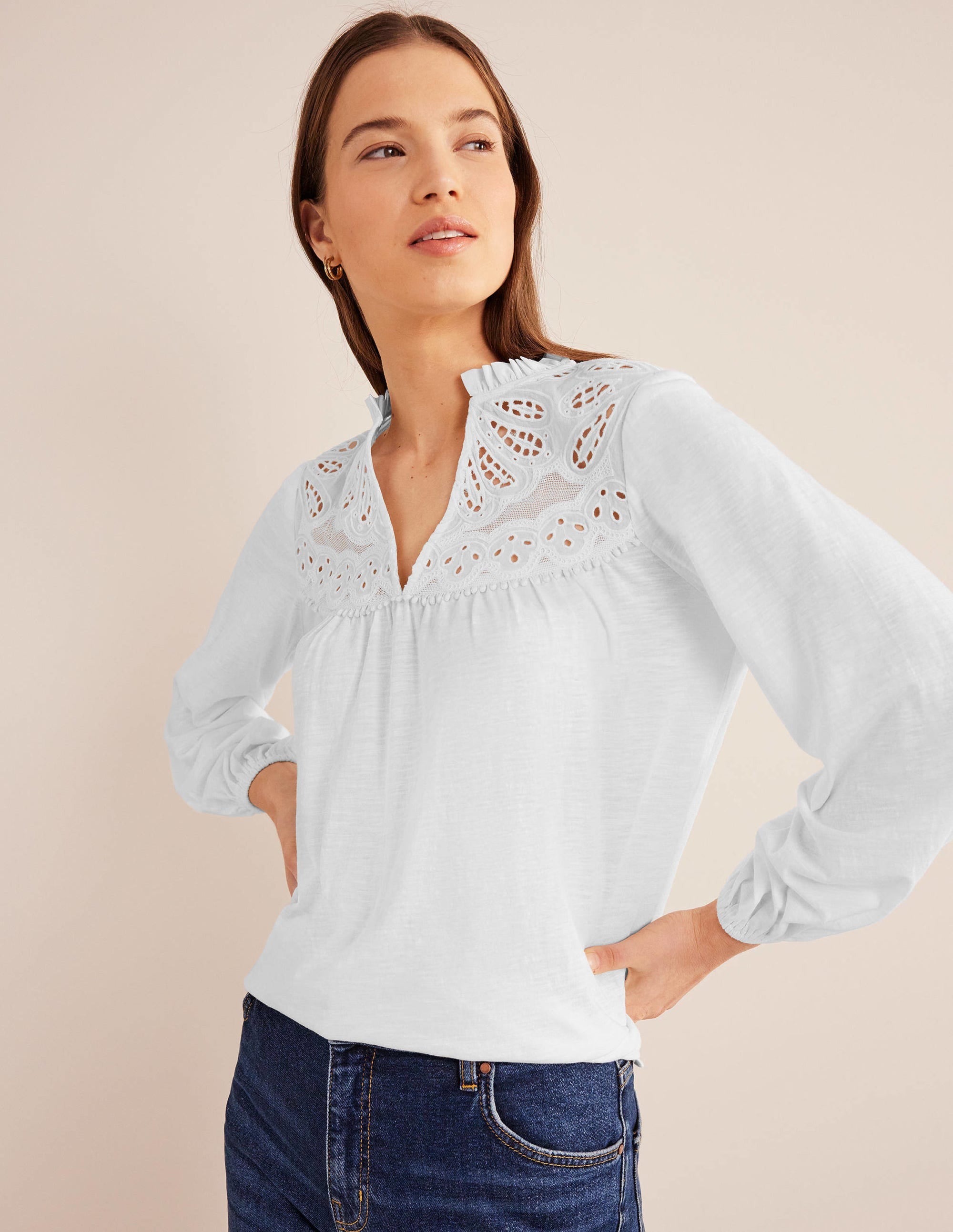  Cut Work Yoke Textured Top-White、mySite、ashleygrahame