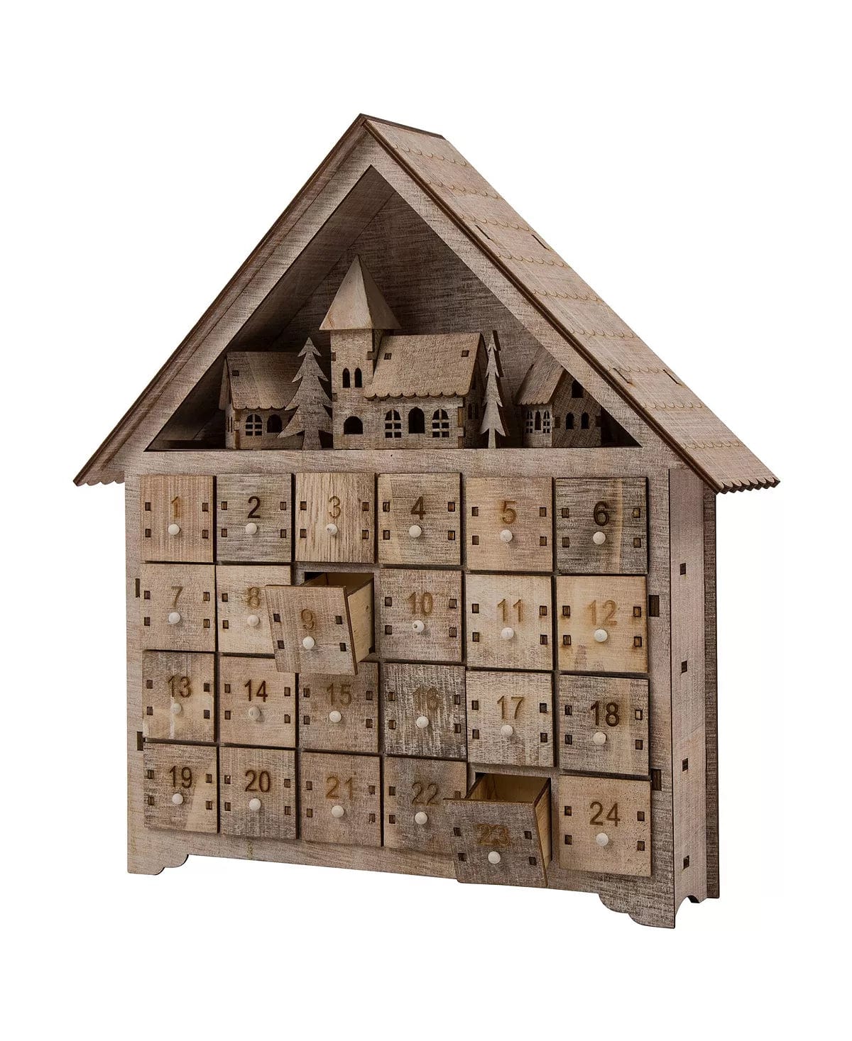 Christmas Countdown Calendar LED Farmhouse 15.35 H Wooden LED Countdown Farmhouse Plywood, Plastic, Iron Imported、mySite、g9winljtr