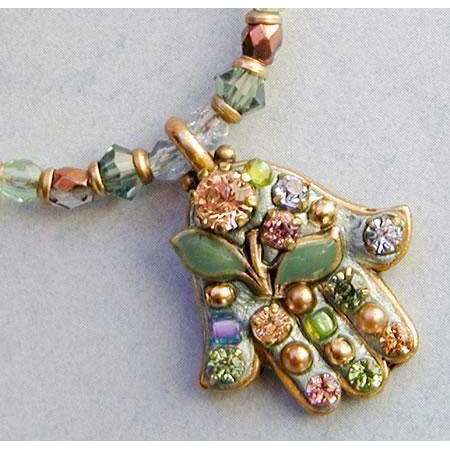 Michal Golan Blue/Green Hamsa Necklace、mySite、topwebapps