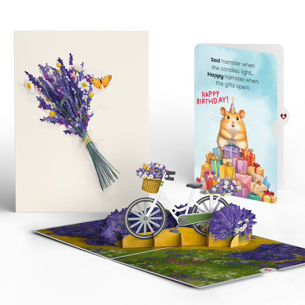 Lavender Bicycle Birthday Pop-Up Card and Happy Hamster Sentiment Set、mySite、solidvoid