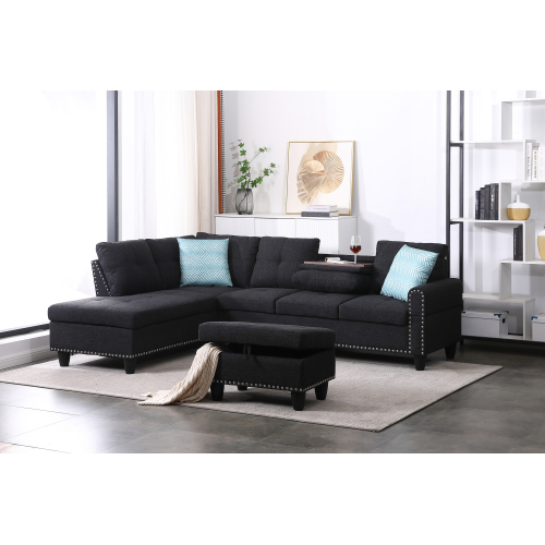 Alger 98" Wide Left Hand Facing Sofa & Chaise with Ottoman、、casual