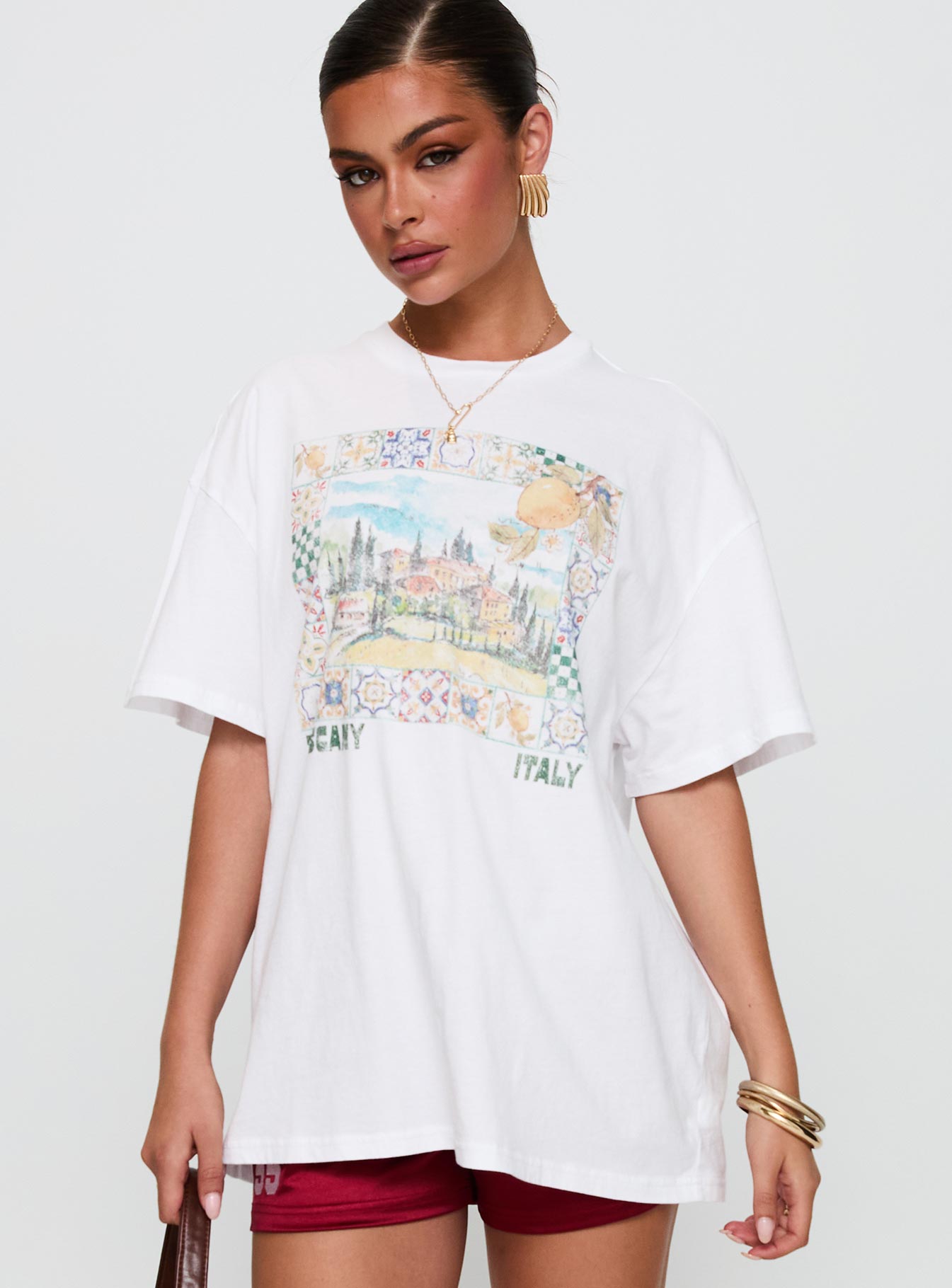 Love From Tuscany Oversized Graphic Top White、mySite、solidvoid