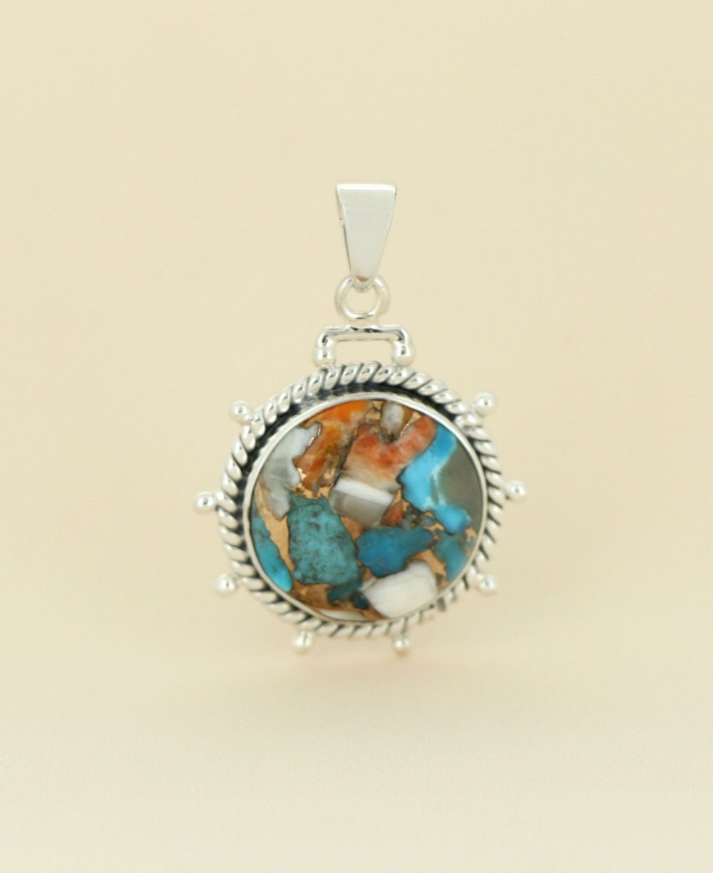 Turquoise Spiny Oyster Sterling Silver Wheel Pendant、mySite、topwebapps