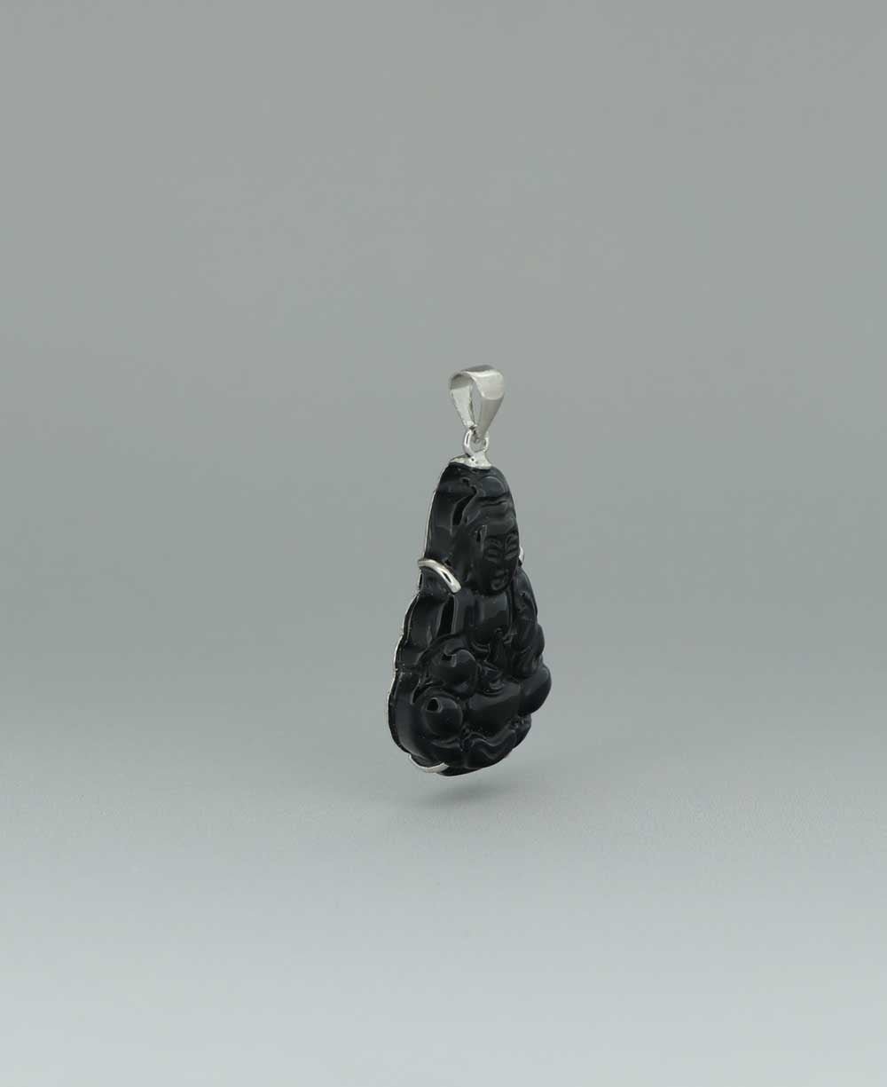 Sterling Silver Carved Black Onyx Quan Yin Pendant、mySite、topwebapps