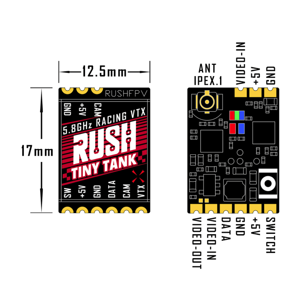  RUSHFPV Tiny Tank 25-350mW 5.8GHz Micro VTX - U.FL、mySite、merchandisen