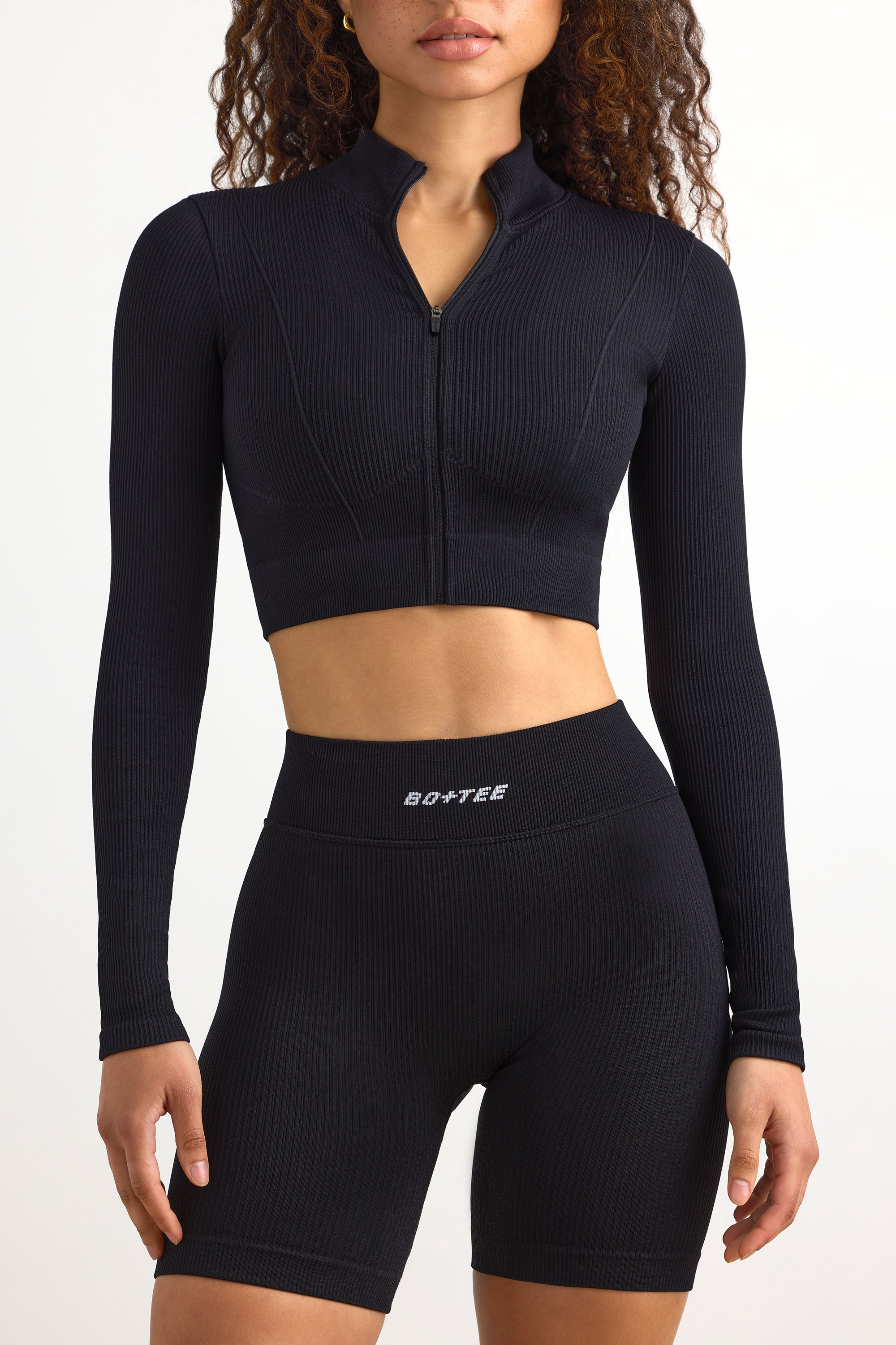 FlexiRib Zip-Up Cropped Jacket in Black、mySite、solidvoid