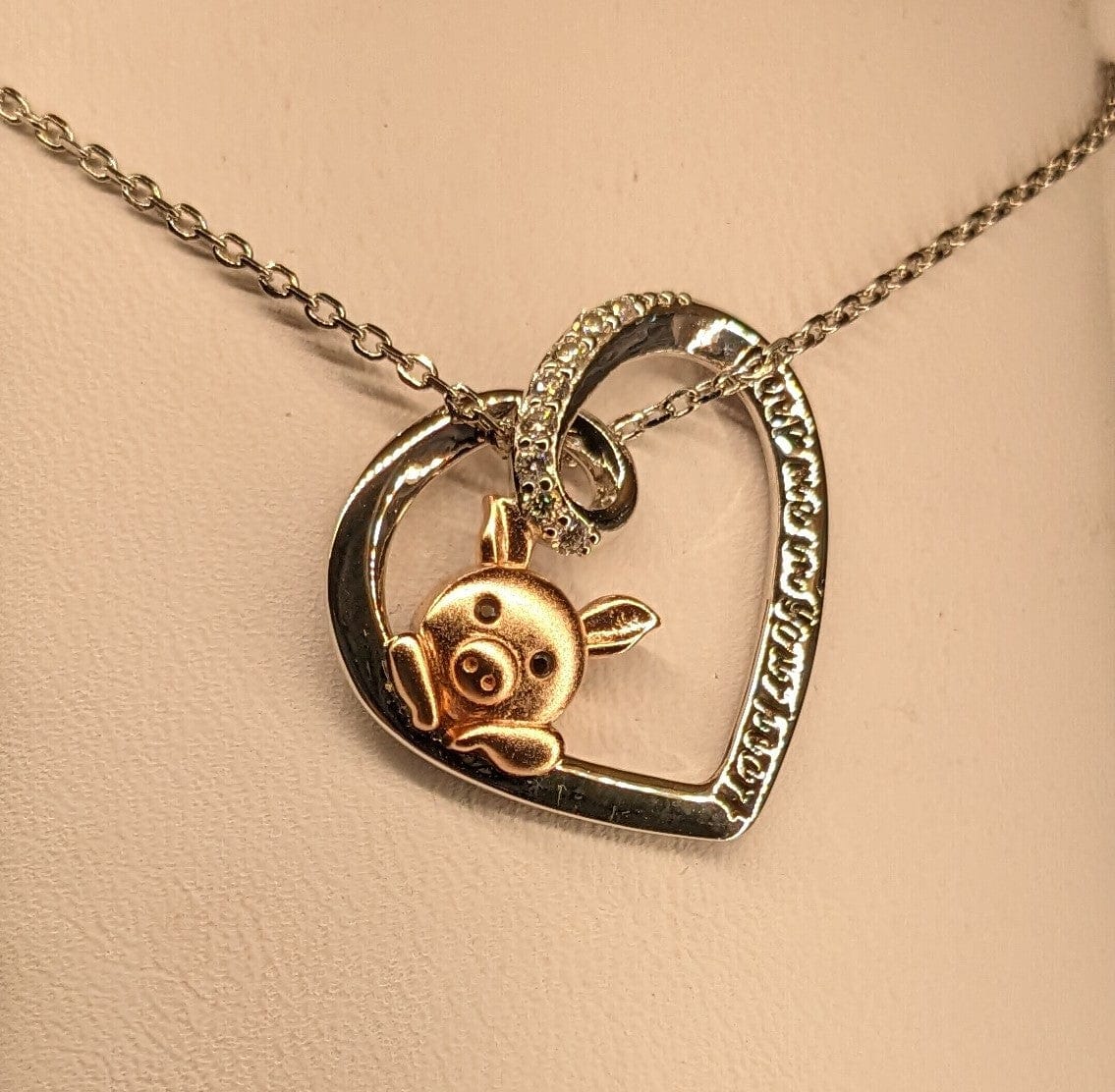 Pink Pig In Heart Necklace-Keep me in your heart Moissanite, Special Plating!、mySite、g9winljtr