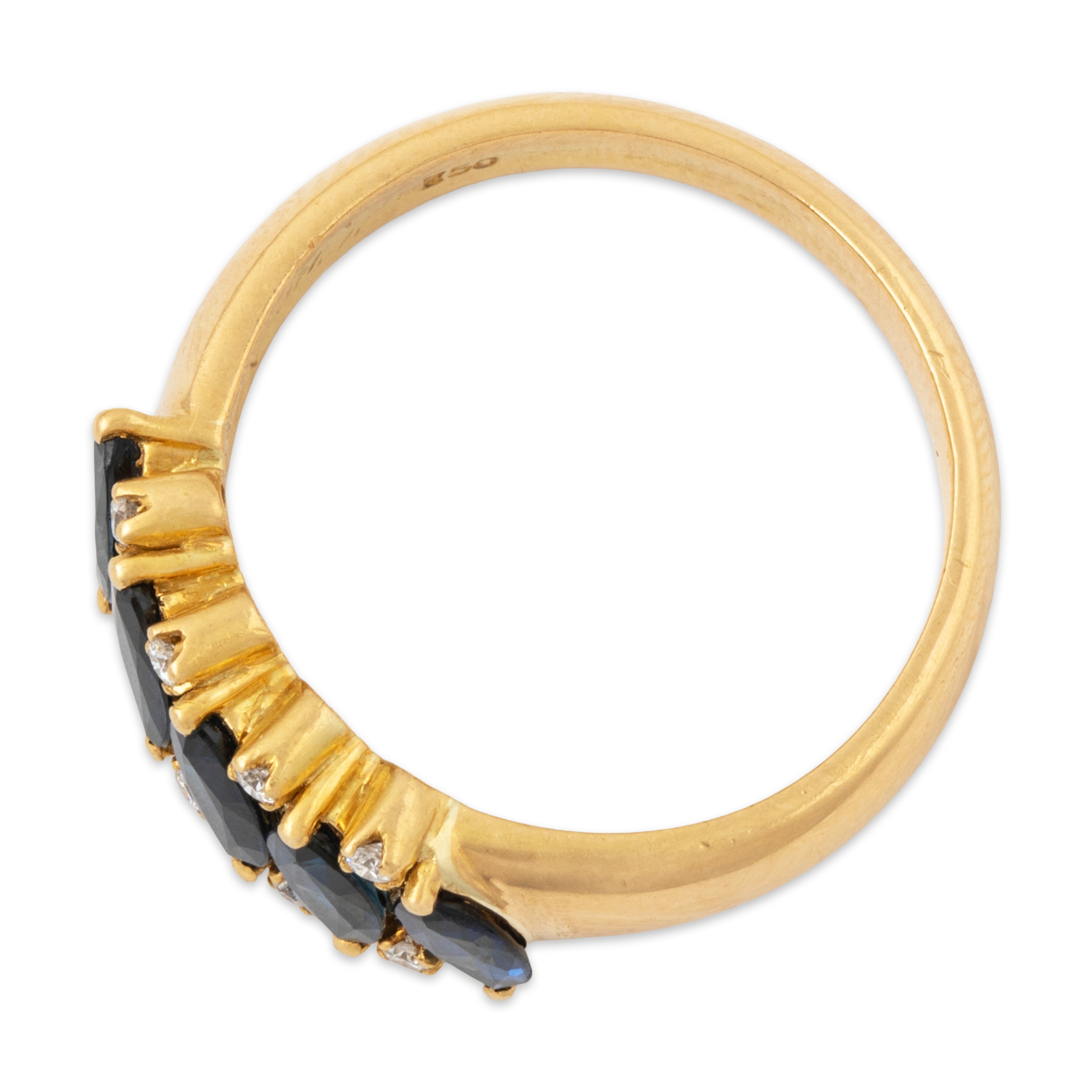 Vintage 18k Yellow Gold 1.7cttw Blue Sapphire Diamond Asymmetric Line Ring 7.25、mySite、hinf8tx79