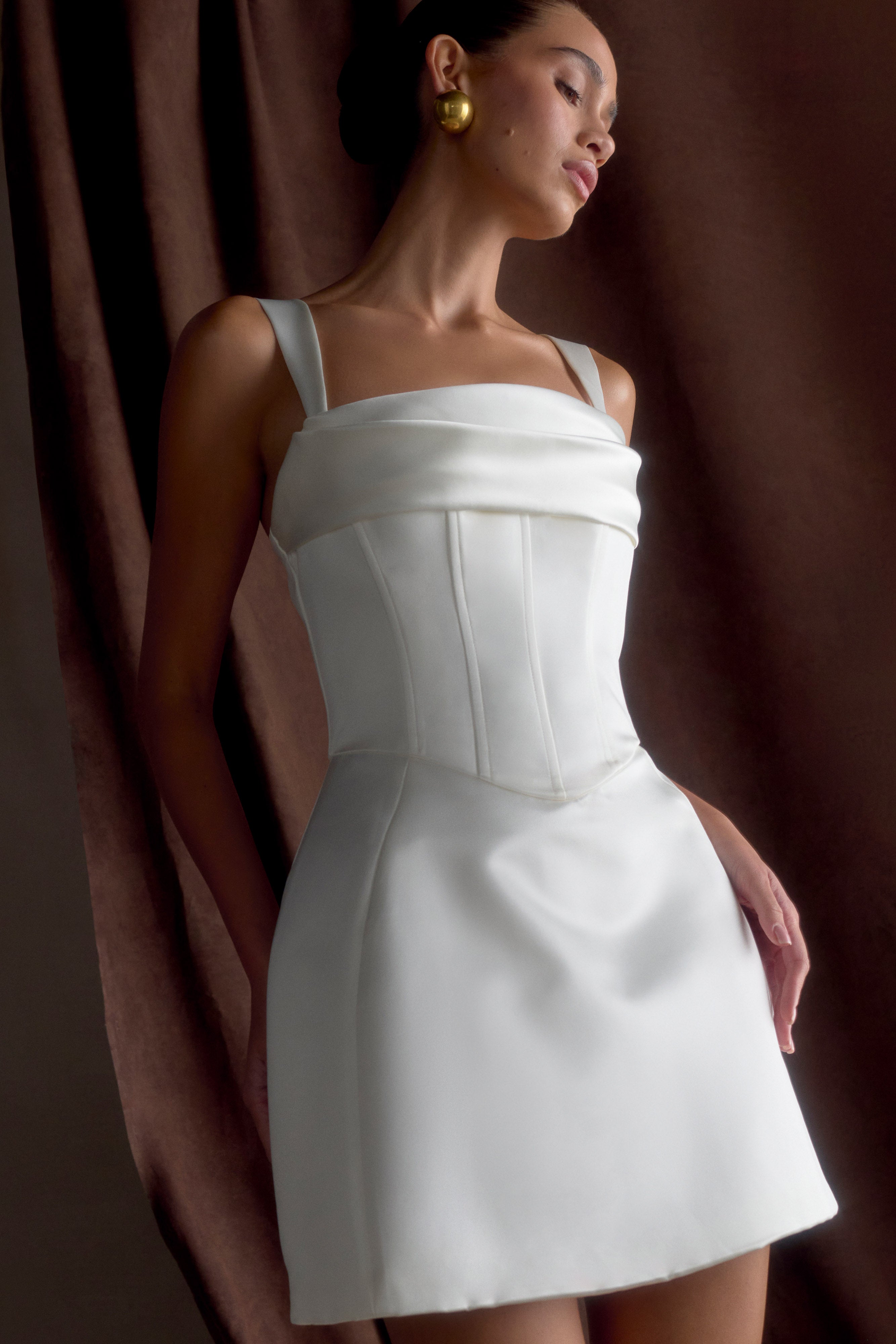 Isabel Satin Corset Mini Dress - White、mySite、solidvoid