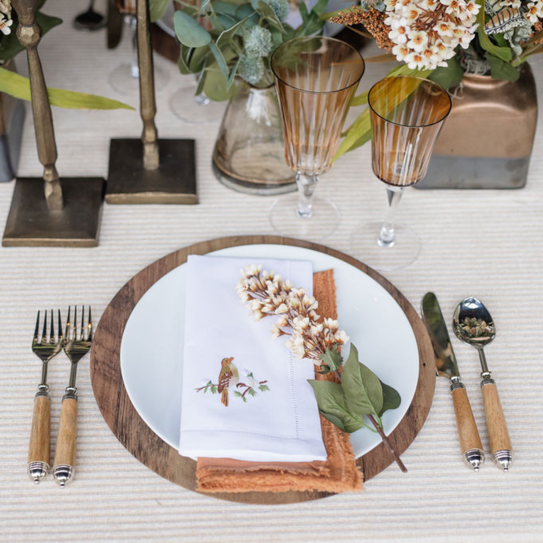  Embroidered Bird Hemstitch Napkin 6 Pack、mySite、elrpsem3k