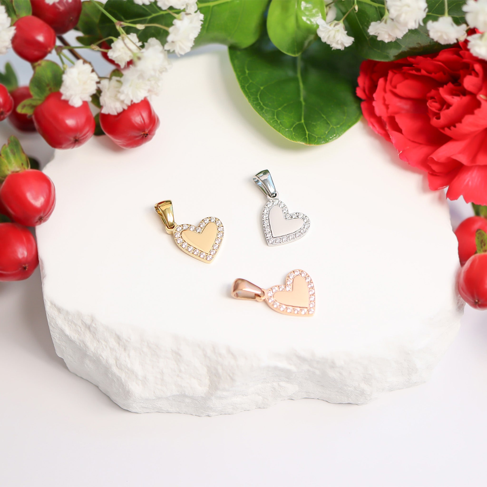 18K Gold PVD Stainless Steel CZ Heart Charm / SBB0289、mySite、dreamappss