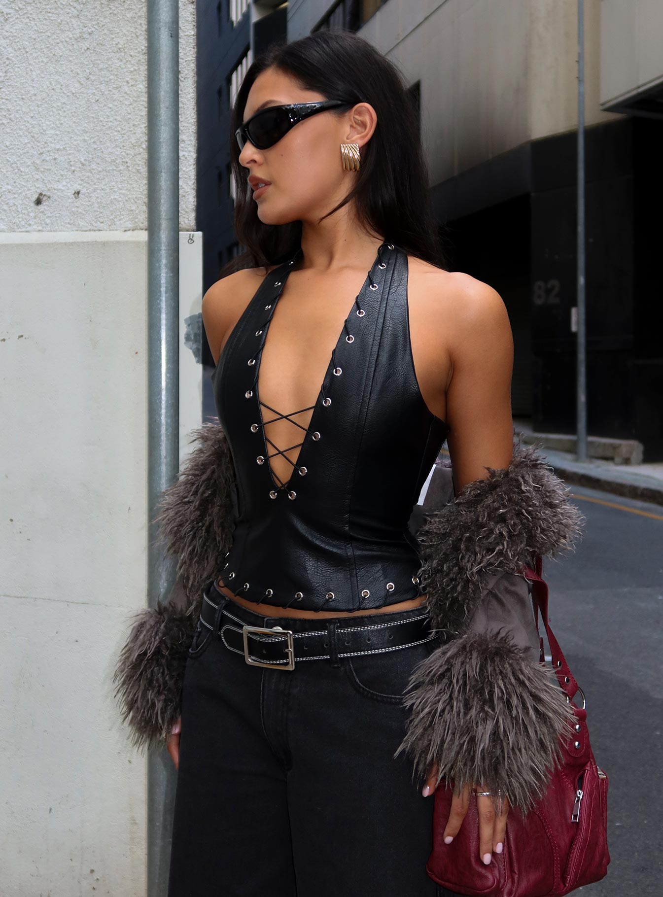 Captivated Faux Leather Halter Top Black、mySite、solidvoid