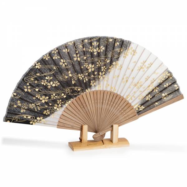 Black Cherry Blossom Silk & Bamboo Japanese Folding Fan、mySite、topwebapps