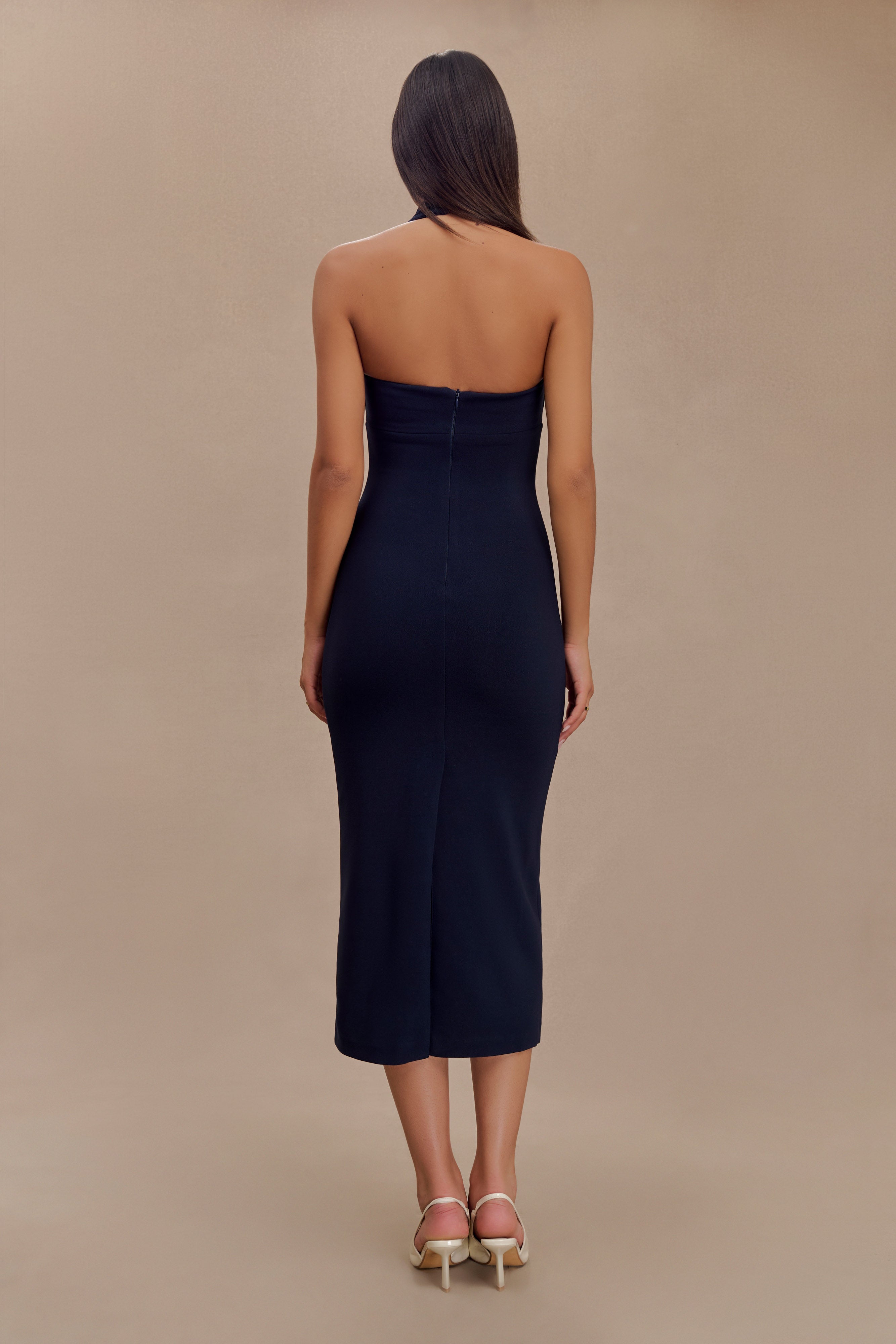 Amelita Suiting Halter Midi Dress - Navy、mySite、solidvoid