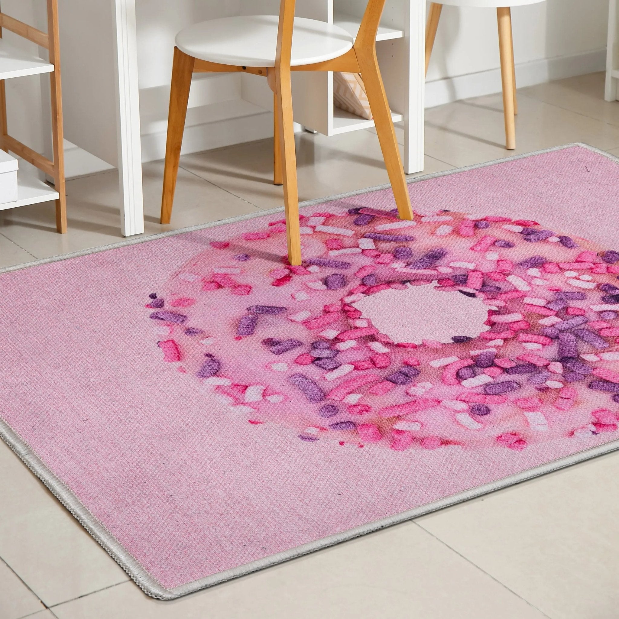 Pink Sprinkles Donut Novelty Pink Flat-Weave Rug、mySite、gigharbornorthrealestate