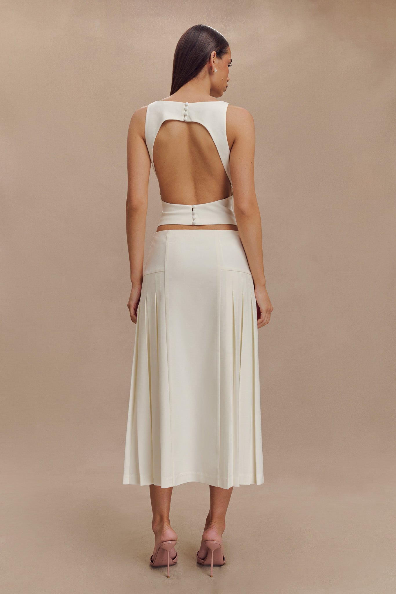 Brigette Pleated Midi Skirt - Ivory、mySite、solidvoid