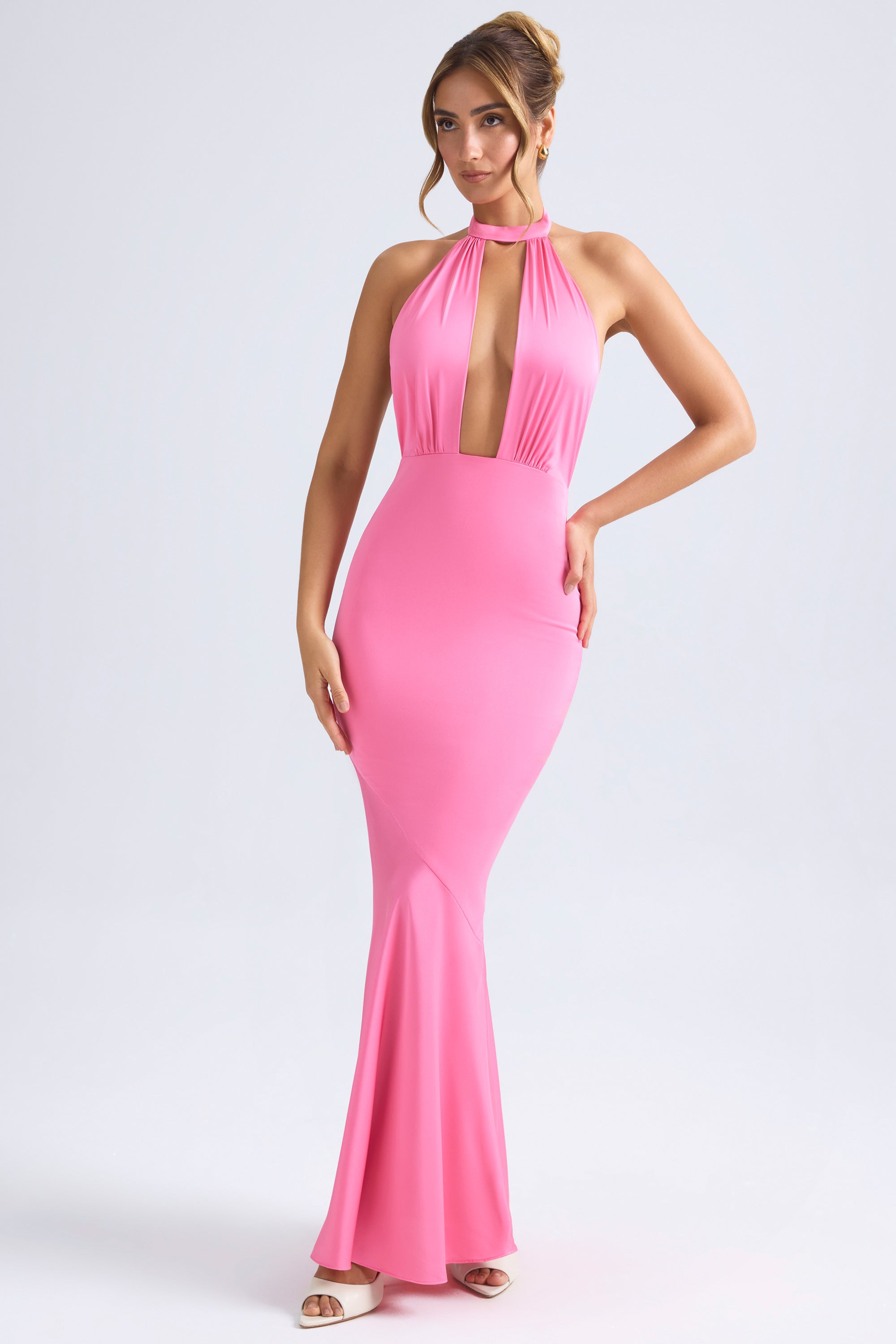 Halterneck Fishtail Gown in Hot Pink、mySite、solidvoid