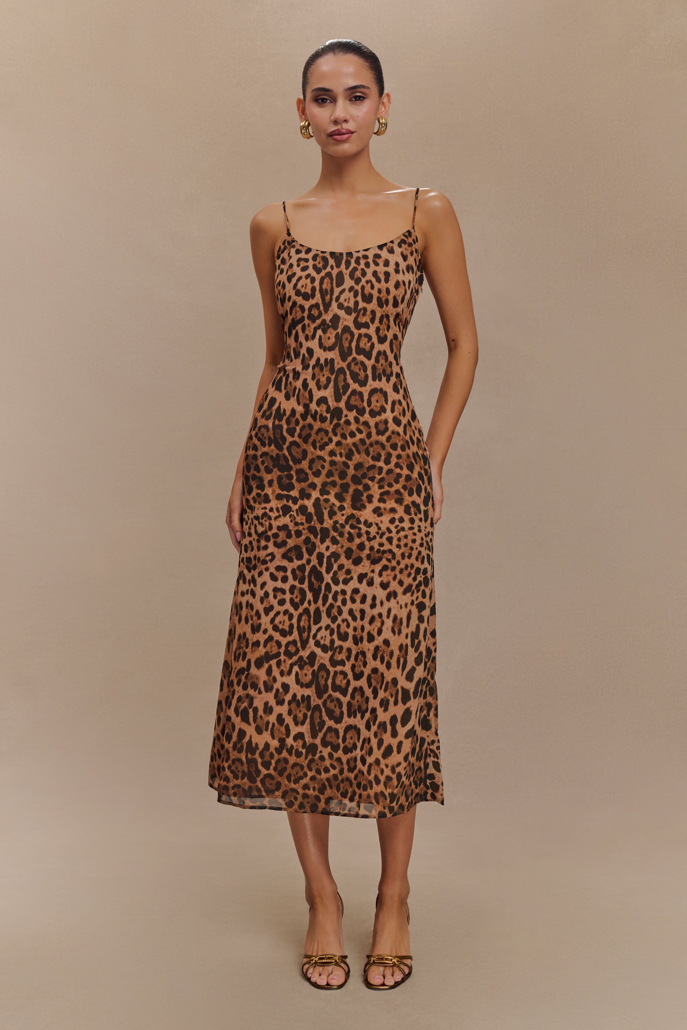 Leanne Chiffon Midi Dress - Leopard Print、mySite、solidvoid