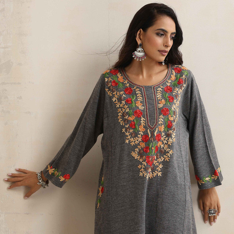 Woolen Kurta For Women | Kashmiri Embroidered | Grey、mySite、camillekostekn