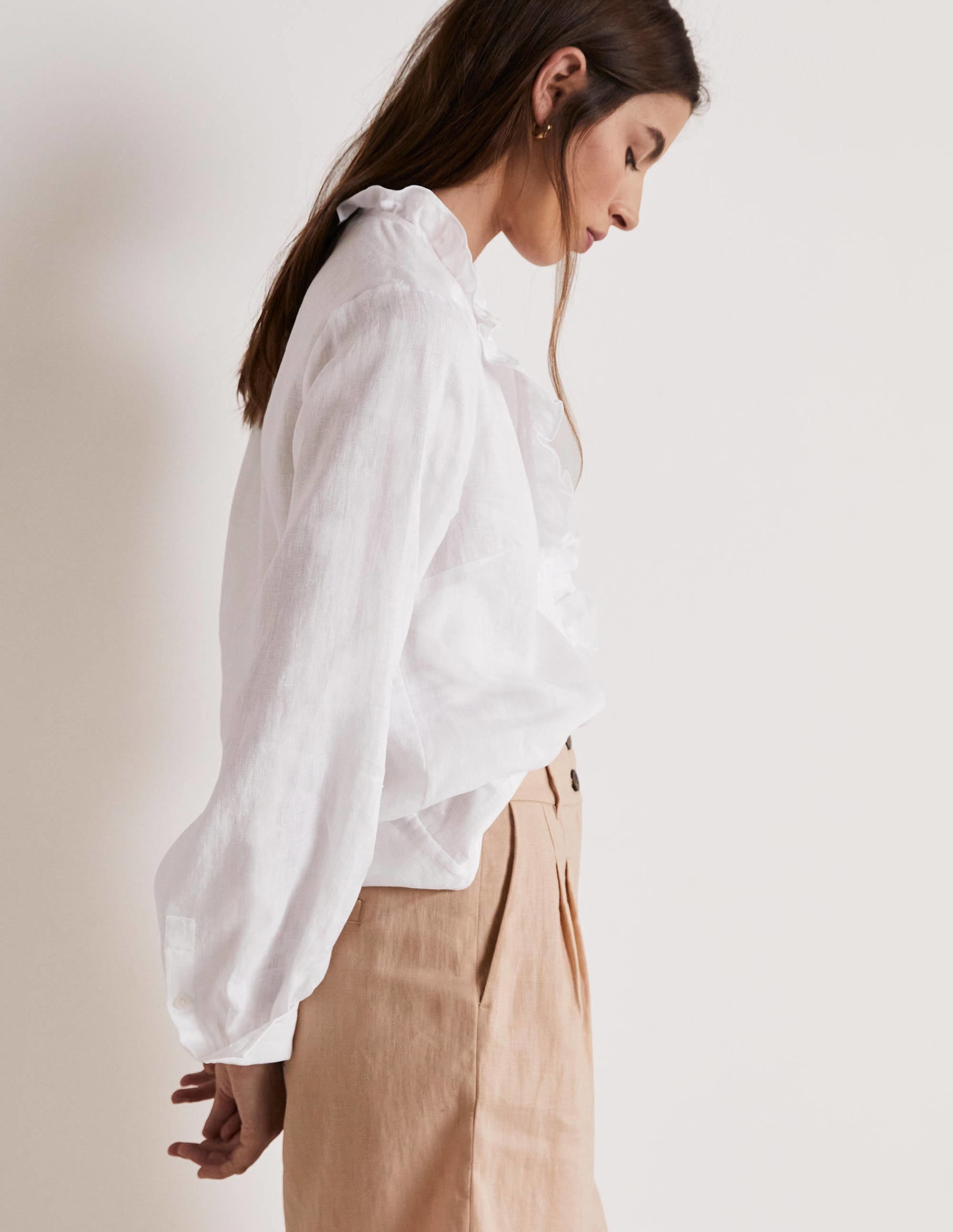  Ruffle Linen Popover Blouse-White、mySite、ashleygrahame