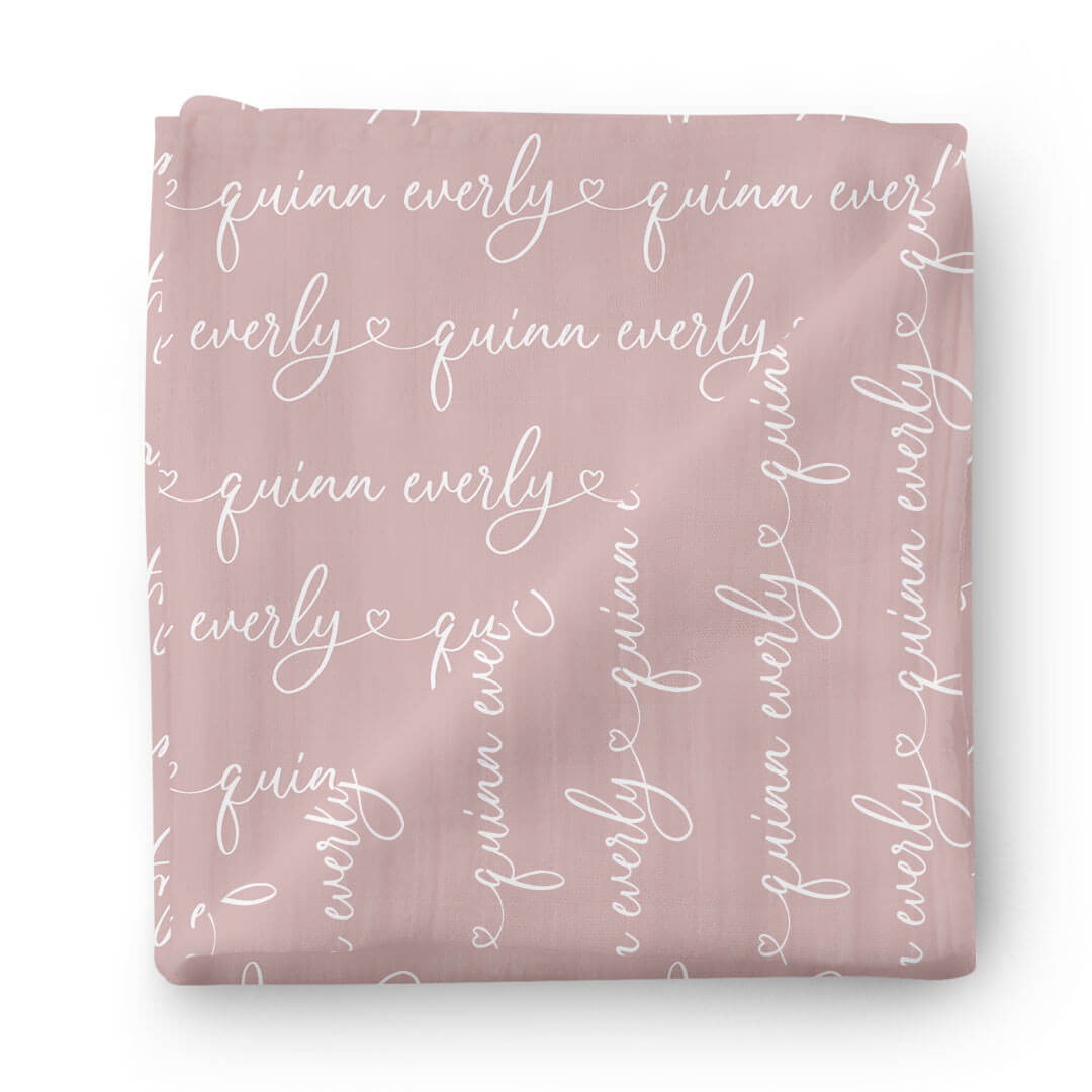  Personalized Light Mauve Baby Name Swaddle Blanket - Heart Script、mySite、layawaytickets