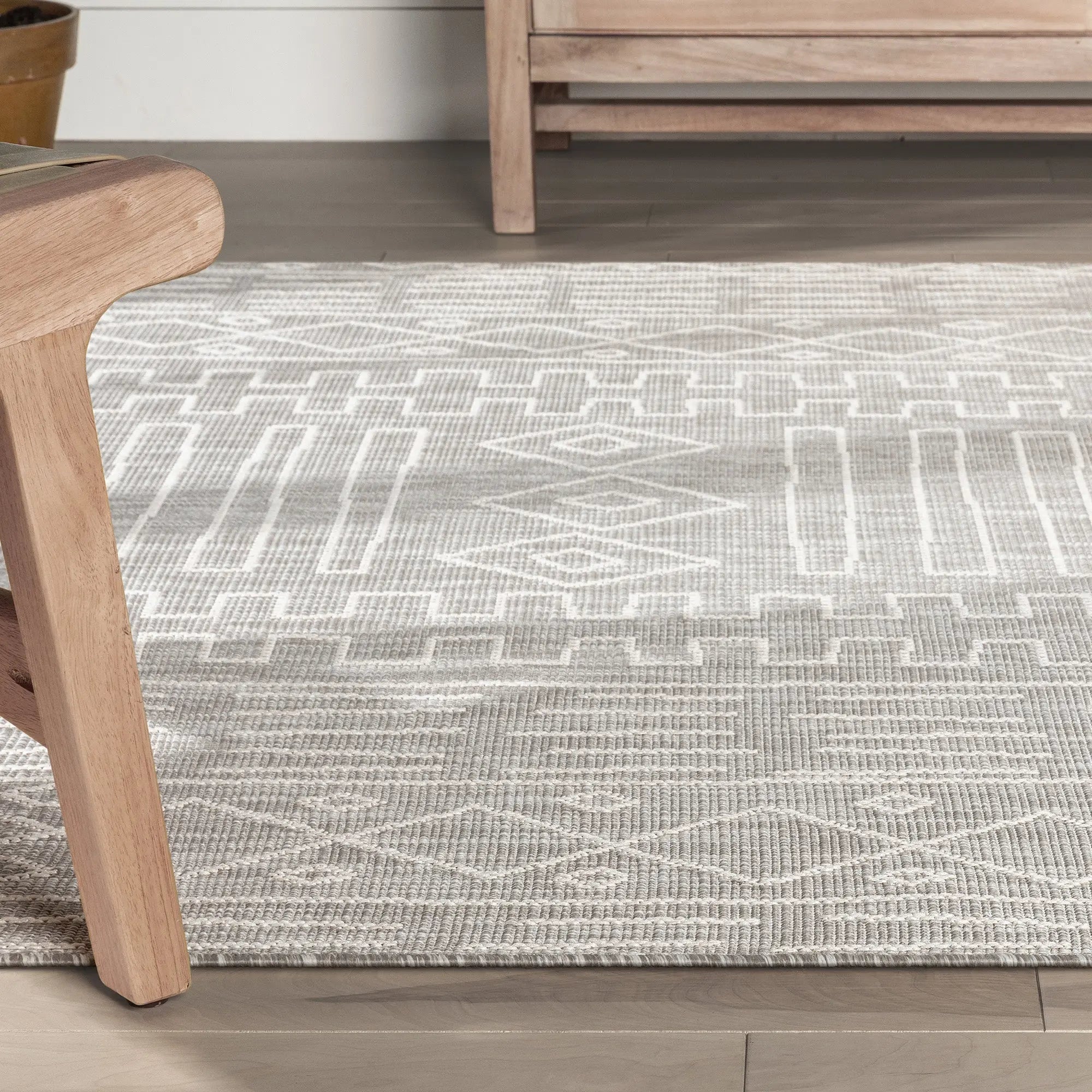 Anza Tribal Geometric Pattern Grey 5'3 x 7'3 Flat-Weave Indoor/Outdoor Rug、mySite、gigharbornorthrealestate