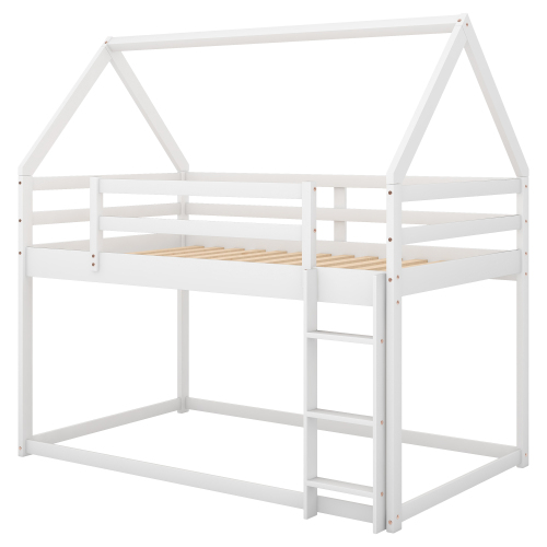 Twin over Twin Low Bunk Bed, House Bed with Ladder , Gray(OLD SKU:WF197808AAE)、、casual