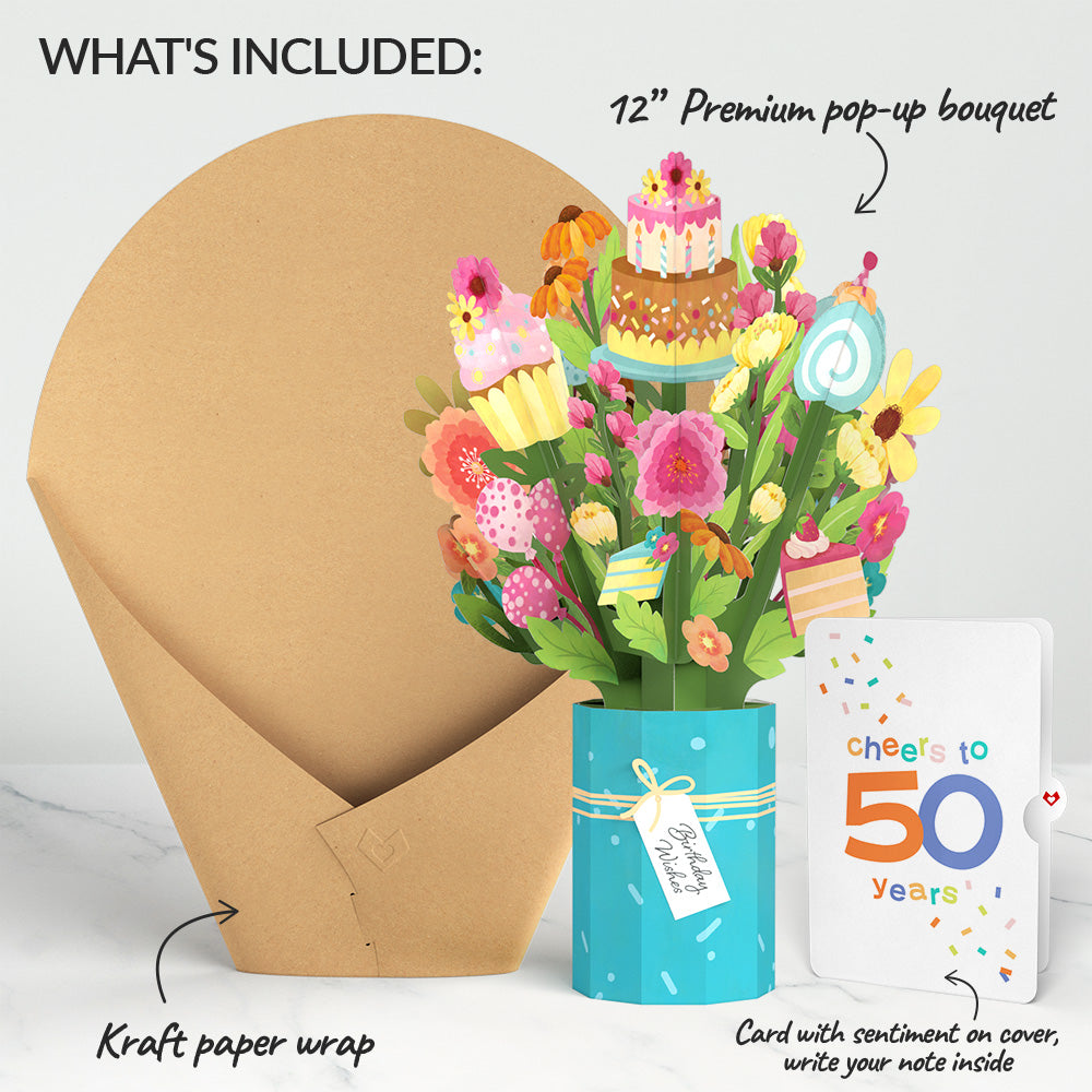 Sweet 50th Birthday Wishes Bouquet and Confetti Cake Sentiment Set、mySite、solidvoid