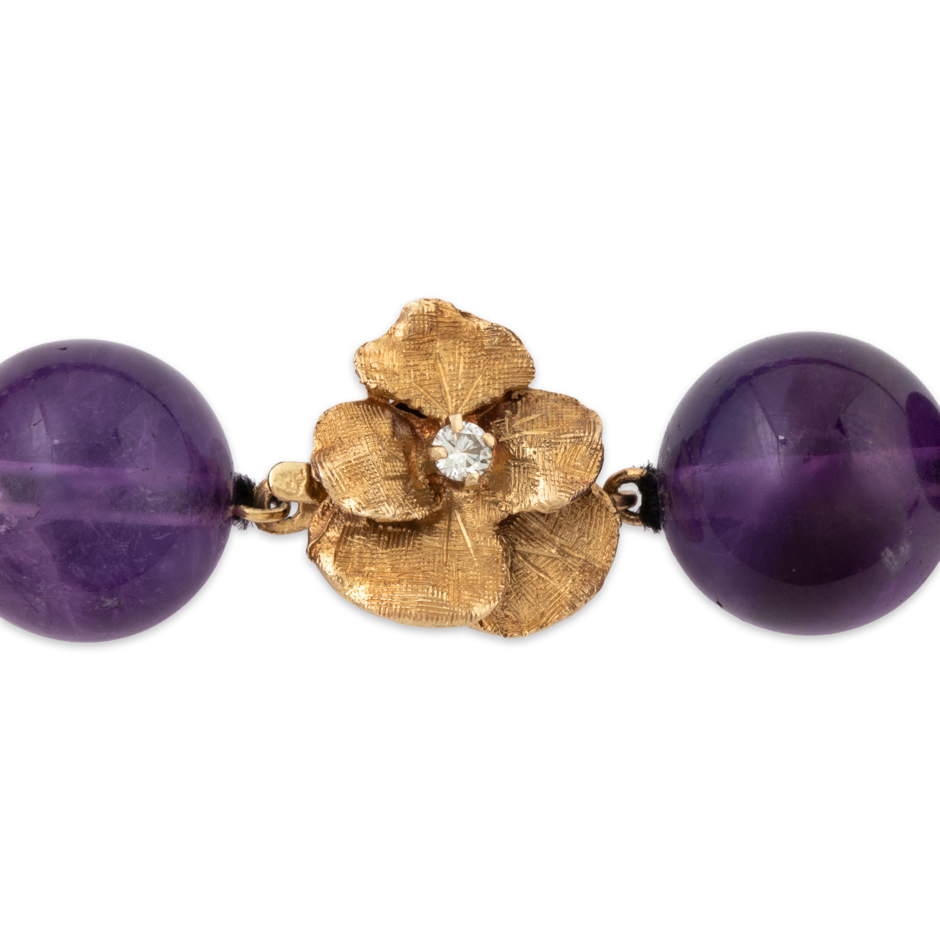 Vintage 14k Yellow Gold Amethyst Diamond Flower Clasp Long Necklace 32、mySite、hinf8tx79