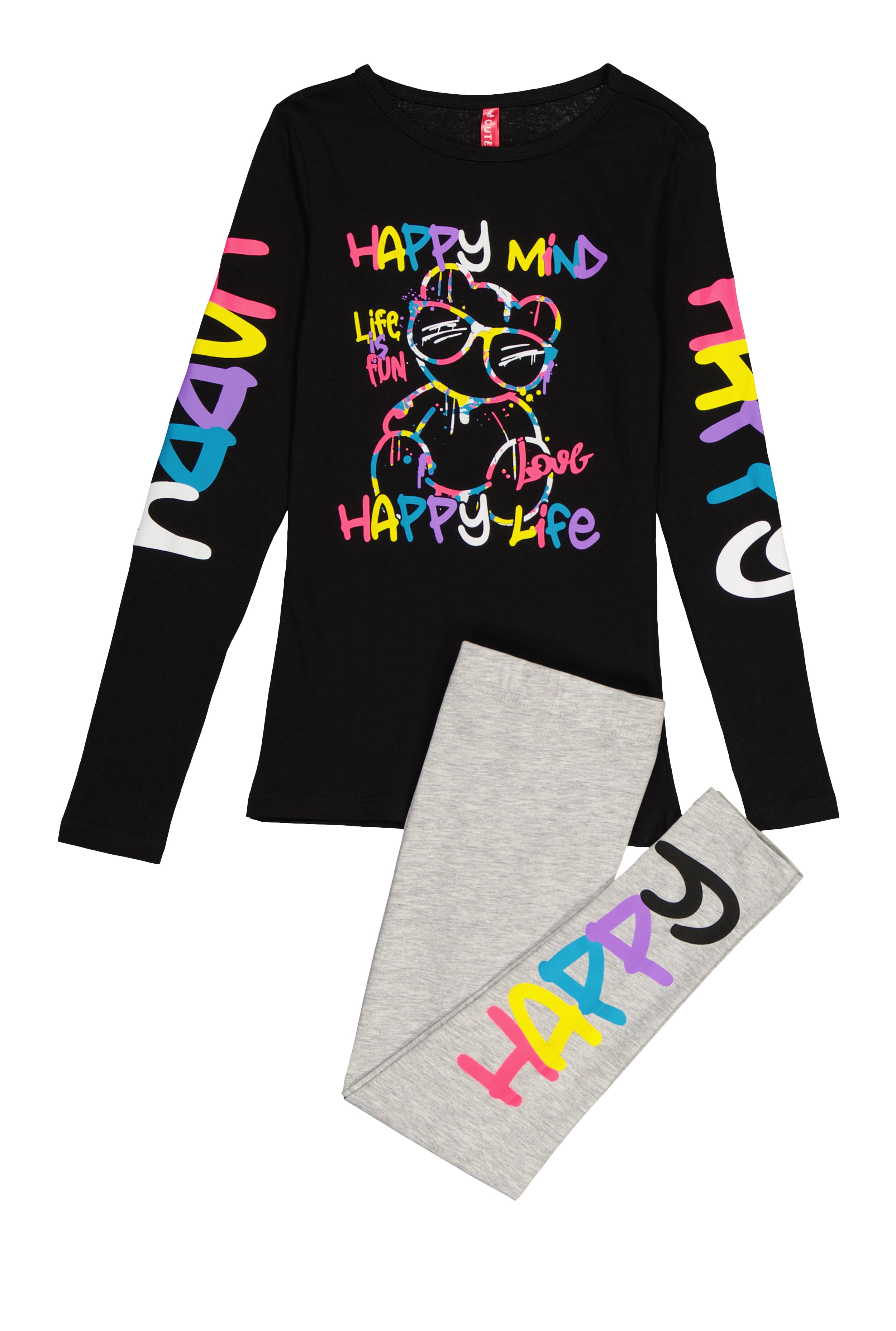 Little Girls Happy Mind Happy Life Tee and Leggings、mySite、camillekostekn