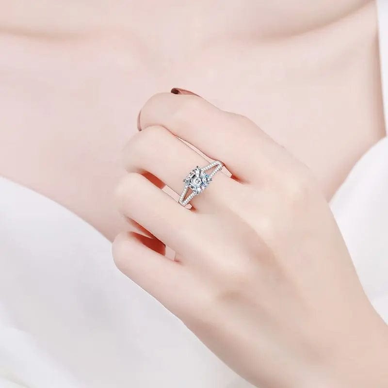 Luxury Asscher Cut 2ctw Moissanite Ring 18K Gold Plated 925 Sterling Silver Wedding Jewelry、mySite、g9winljtr