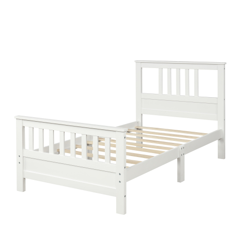 Wood Platform Bed with Headboard and Footboard, Twin (White)、、casual